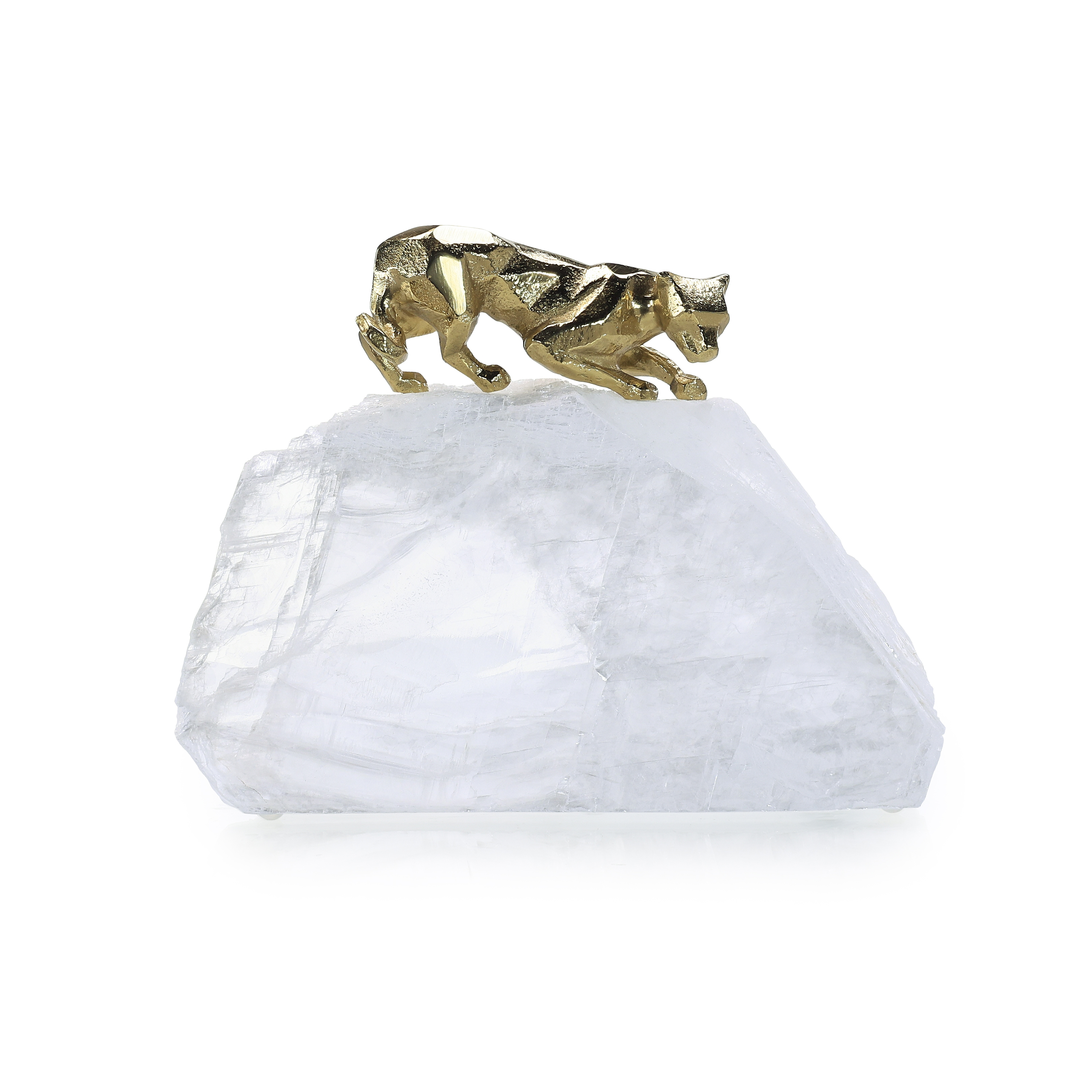 Perched Brass Panther Sculpture on Selenite