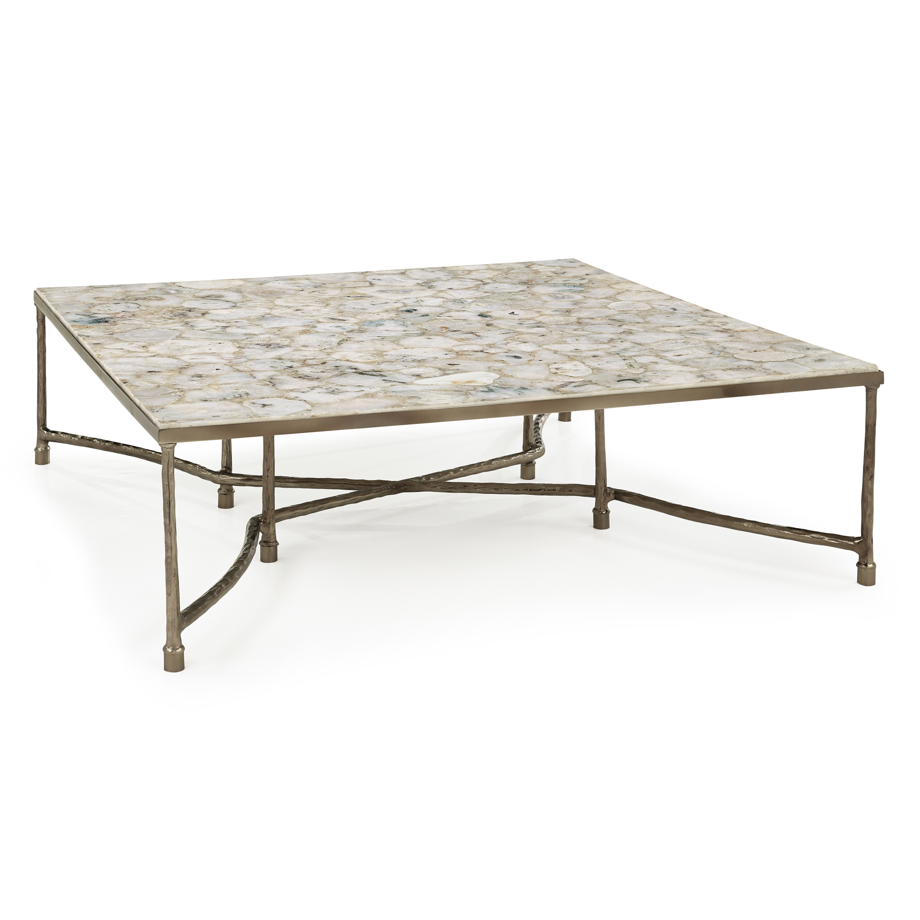 Brass X-Trestle Cocktail Table w/Agate Top