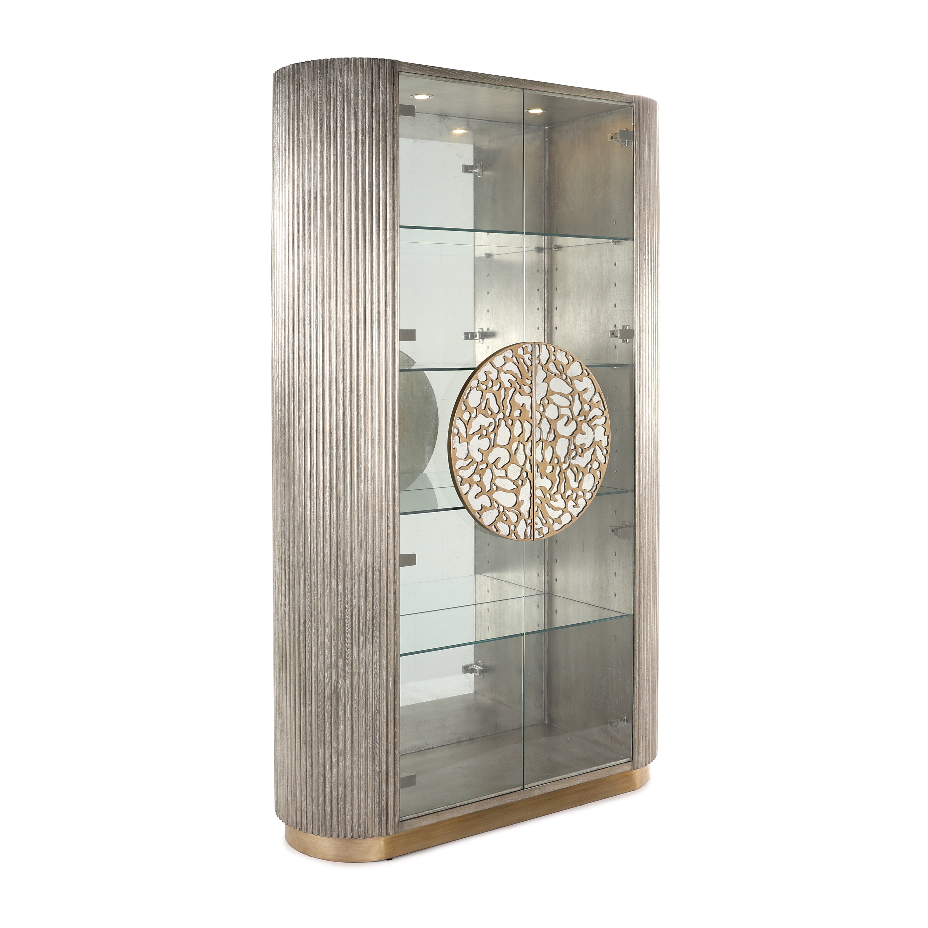 Fluted Wood Display Cabinet w/LED Lighting