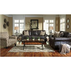 Benchcraft Breville Faux Leather Sofa With Rolled Arms And Nailhead Benchcraft Breville Faux Leather Sofa With Rolled Arms And Nailhead Trim