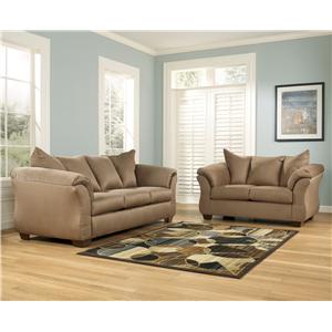 Signature Design by Ashley Furniture Darcy - Mocha Contemporary Sectional Sofa with Sweeping Pillow Arms