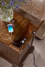Chairside Table and TV Stand Feature Wire Management Openings and Concealed Outlets for Device Charging