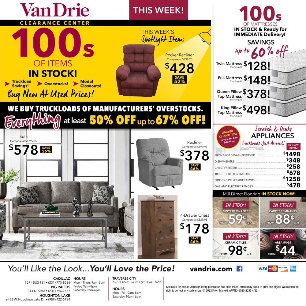 Michigan Furniture Sale VanDrie Home Furnishings Cadillac, Traverse
