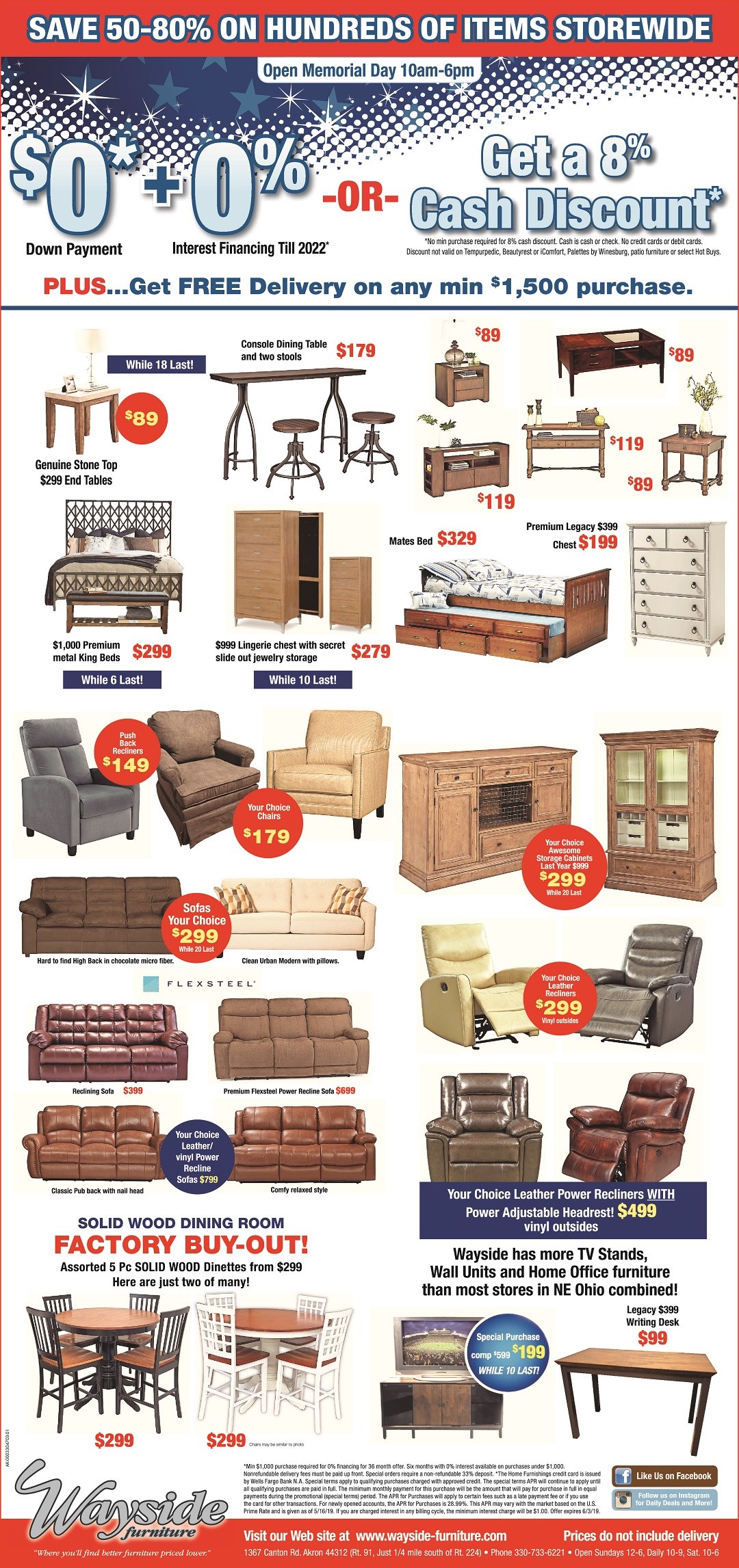 Furniture Deals Wayside Akron Cleveland Canton Memorial Day Savings Event 0 Down Payment Interest Financing Till 2022 Plus