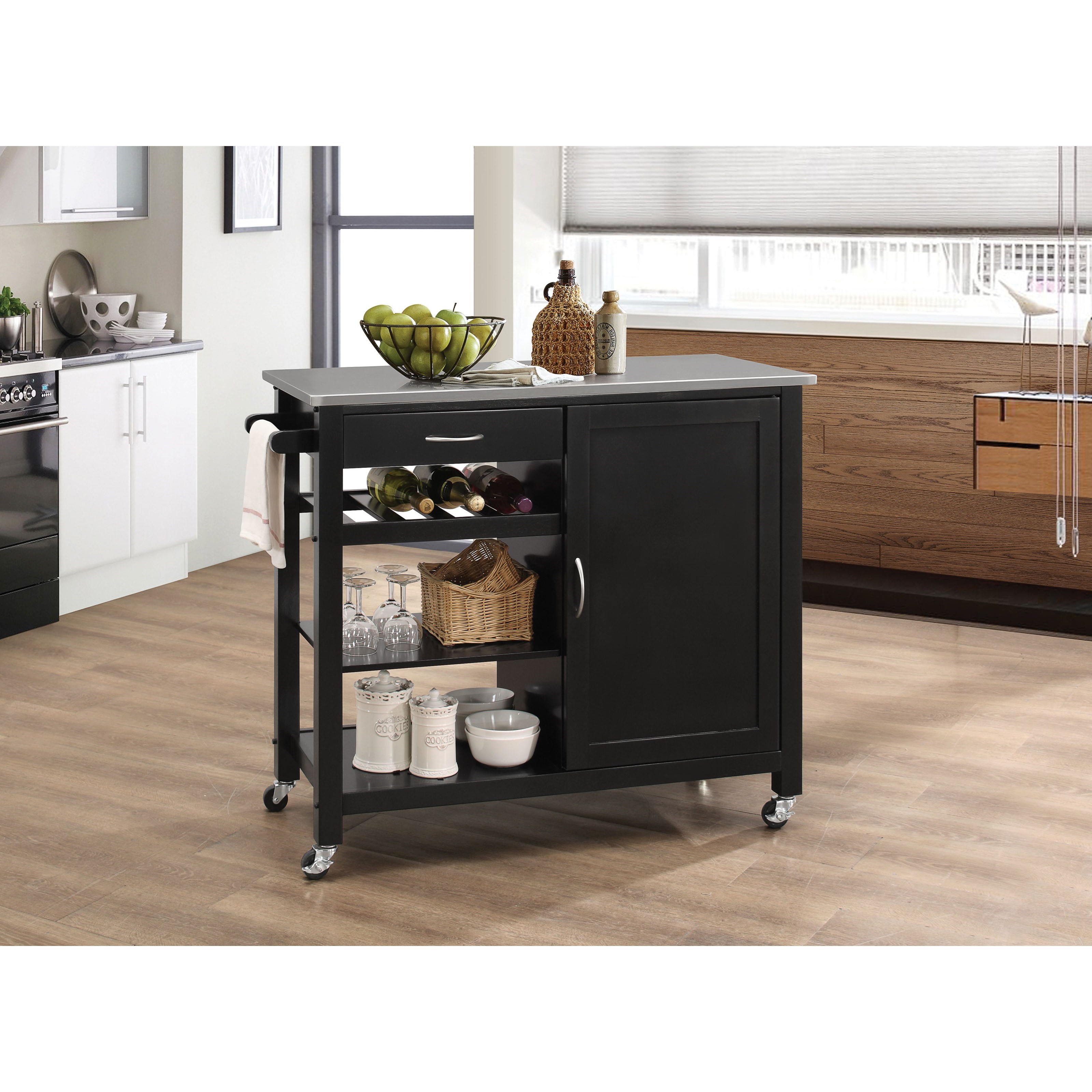 Acme Furniture Ottawa Black Finish Kitchen Cart with Stainless Acme Furniture Ottawa Black Finish Kitchen Cart with Stainless