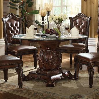 Vendome Pedestal Dining Table With Tempered Gl Top By Acme Furniture At Dream Home Interiors