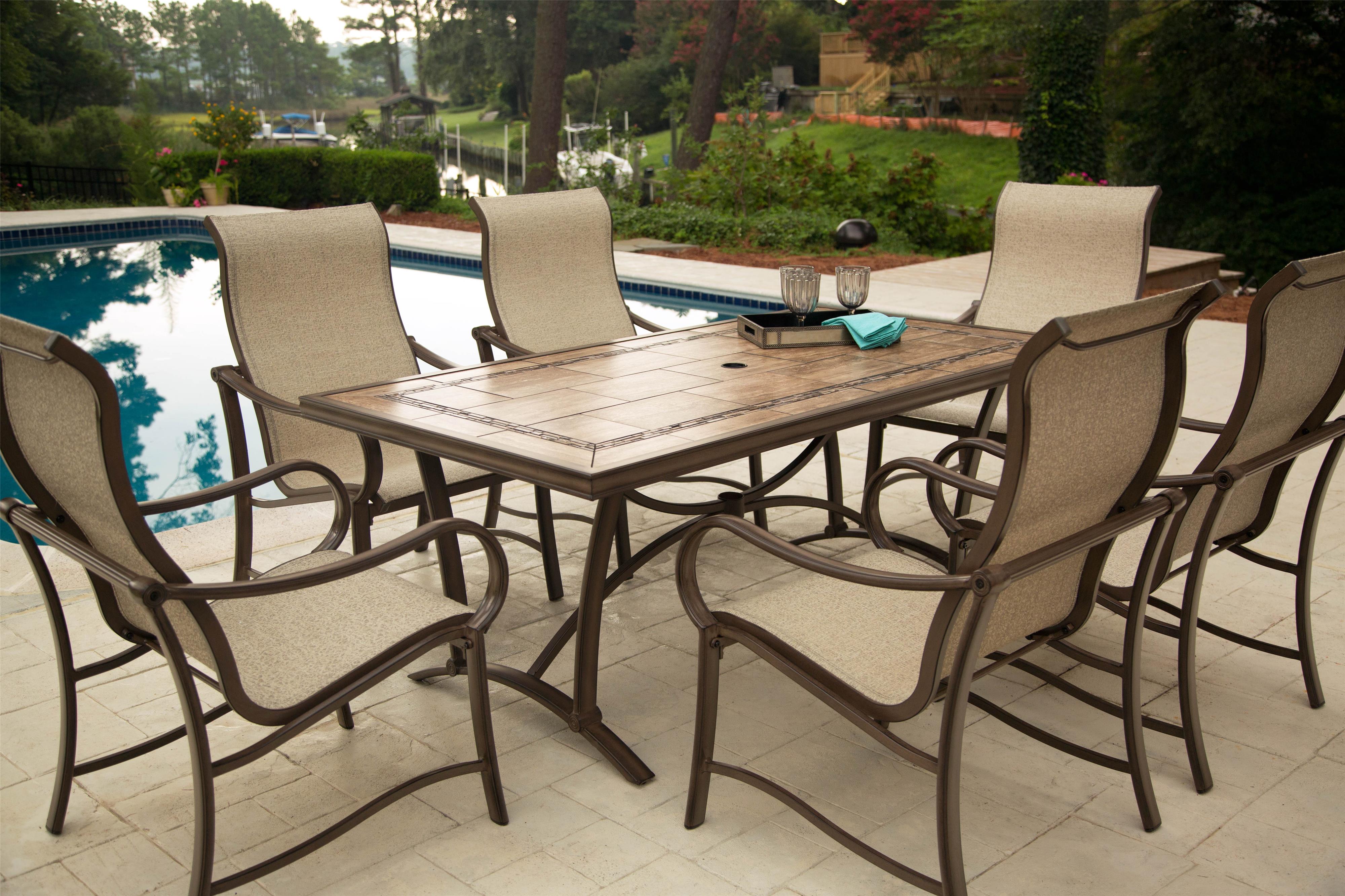 Agio Sullivan Dining Table with Porcelain Top and Umbrella hole and