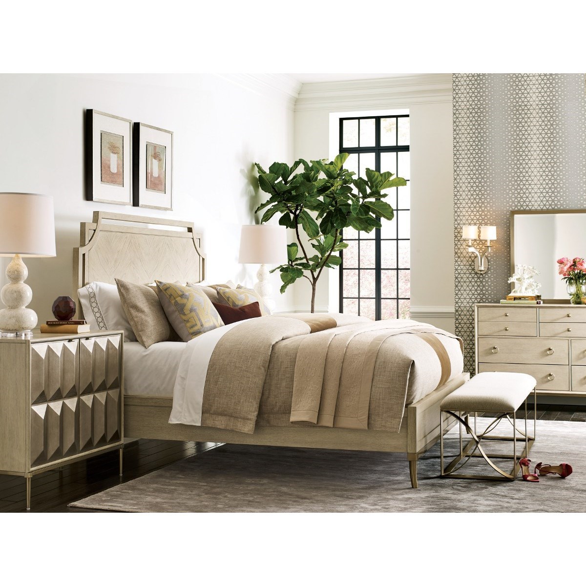 American Drew Lenox Royce Queen Panel Bed with Metal Legs ...