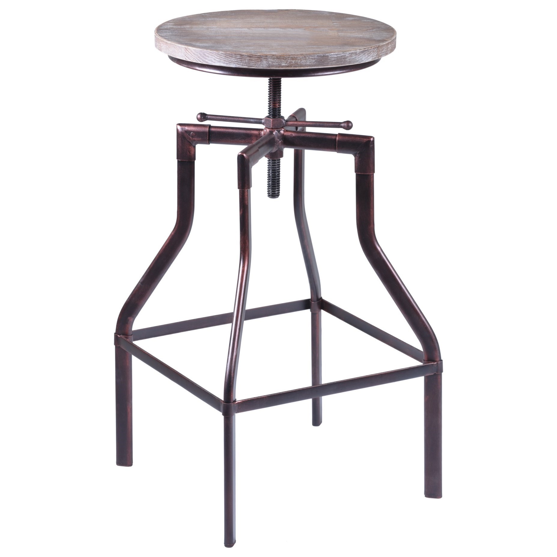 concord adjustable barstool in industrial copper finish with