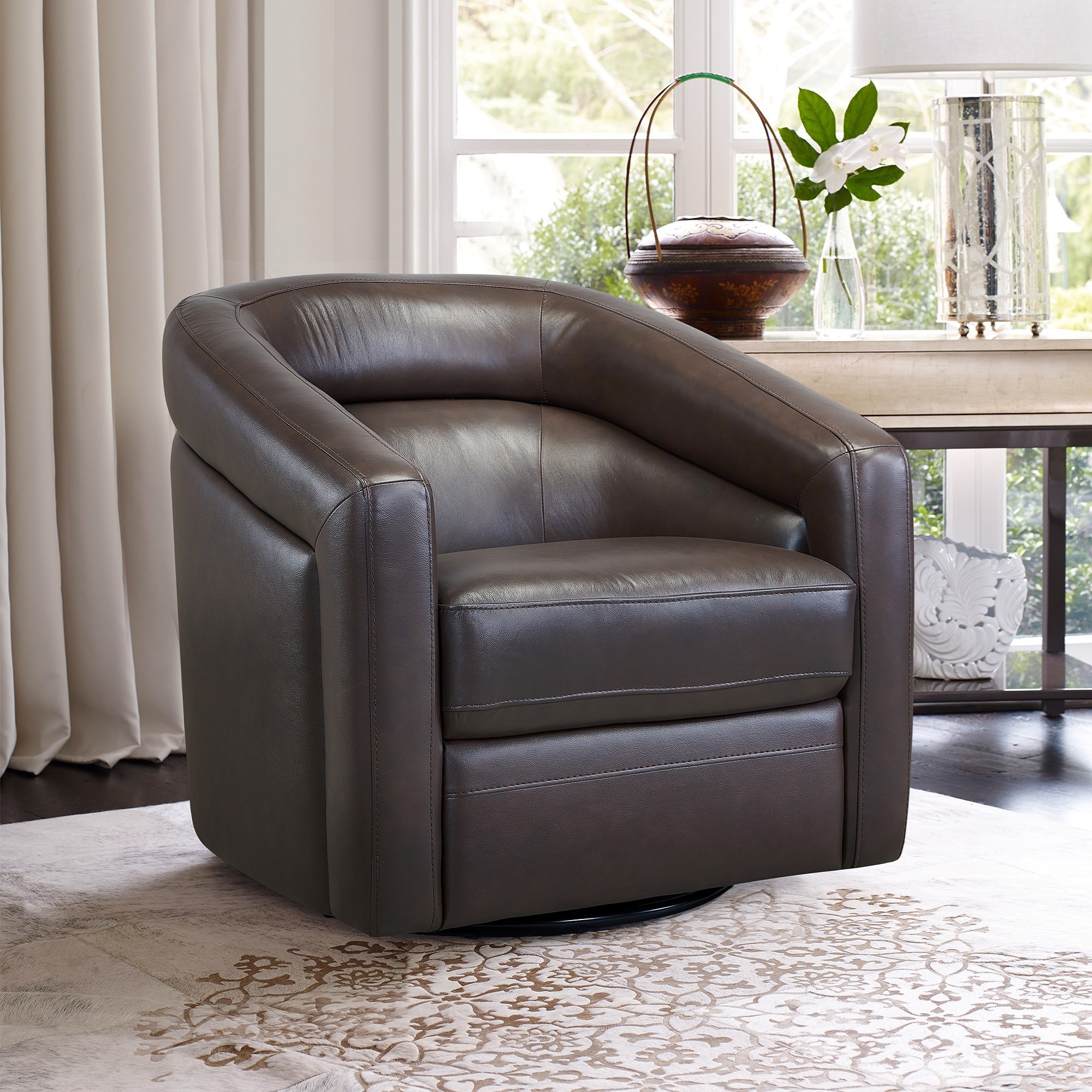 Desi Leather Swivel Barrel Chair Sadler's Home Furnishings