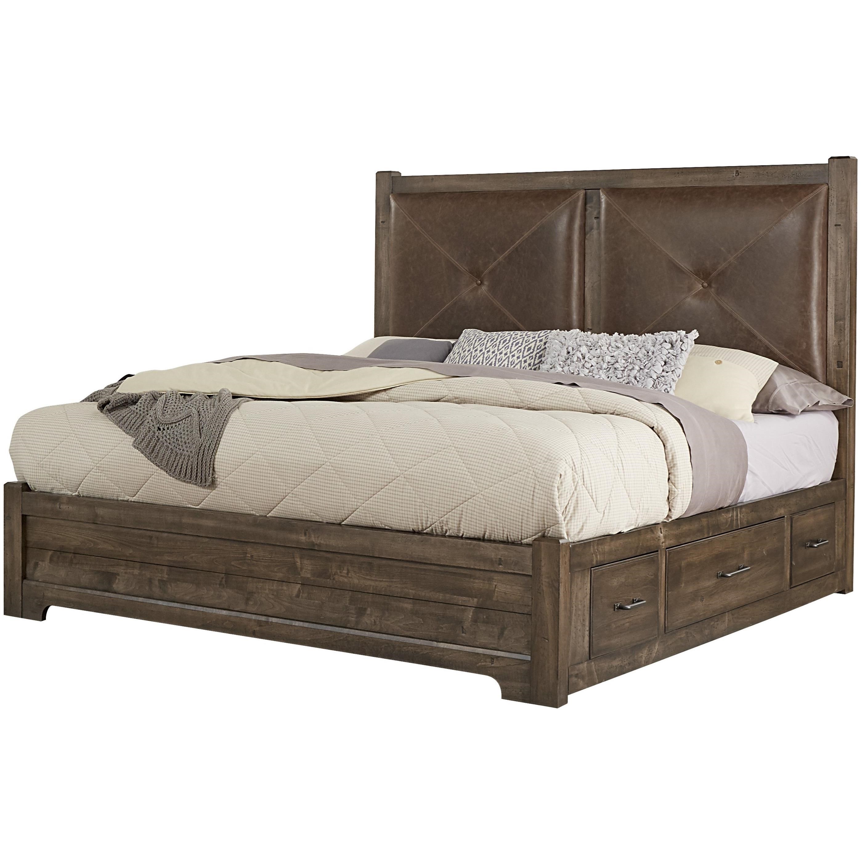 Cool Rustic Solid Wood Queen Leather Headboard Bed With Double Side Storage By Post At Goffena Furniture Mattress Center