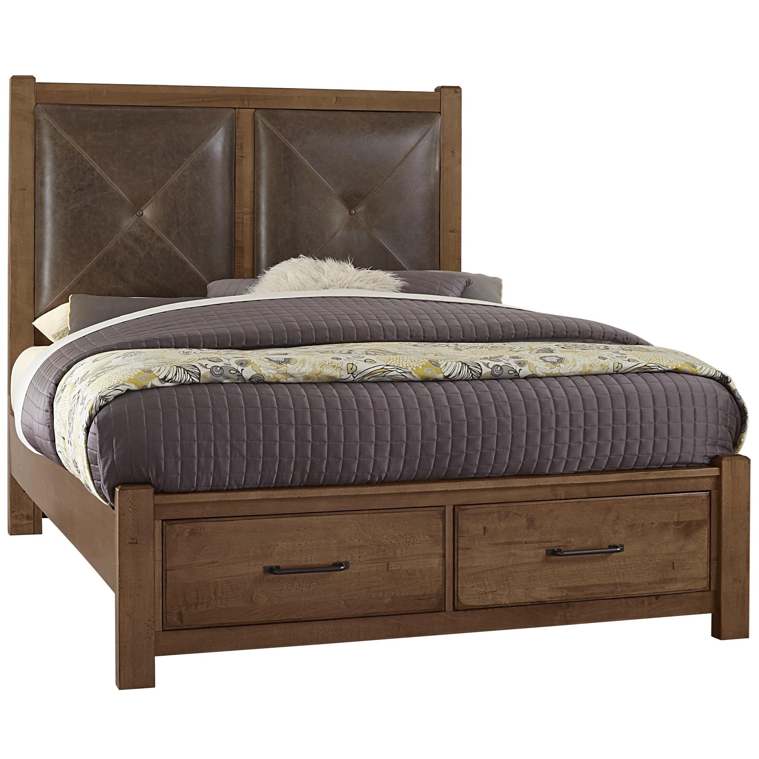 Artisan Post Cool Rustic Solid Wood King Leather Headboard Bed