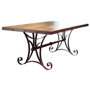 International Furniture Direct 900 Antique Dining Table with Metal Base