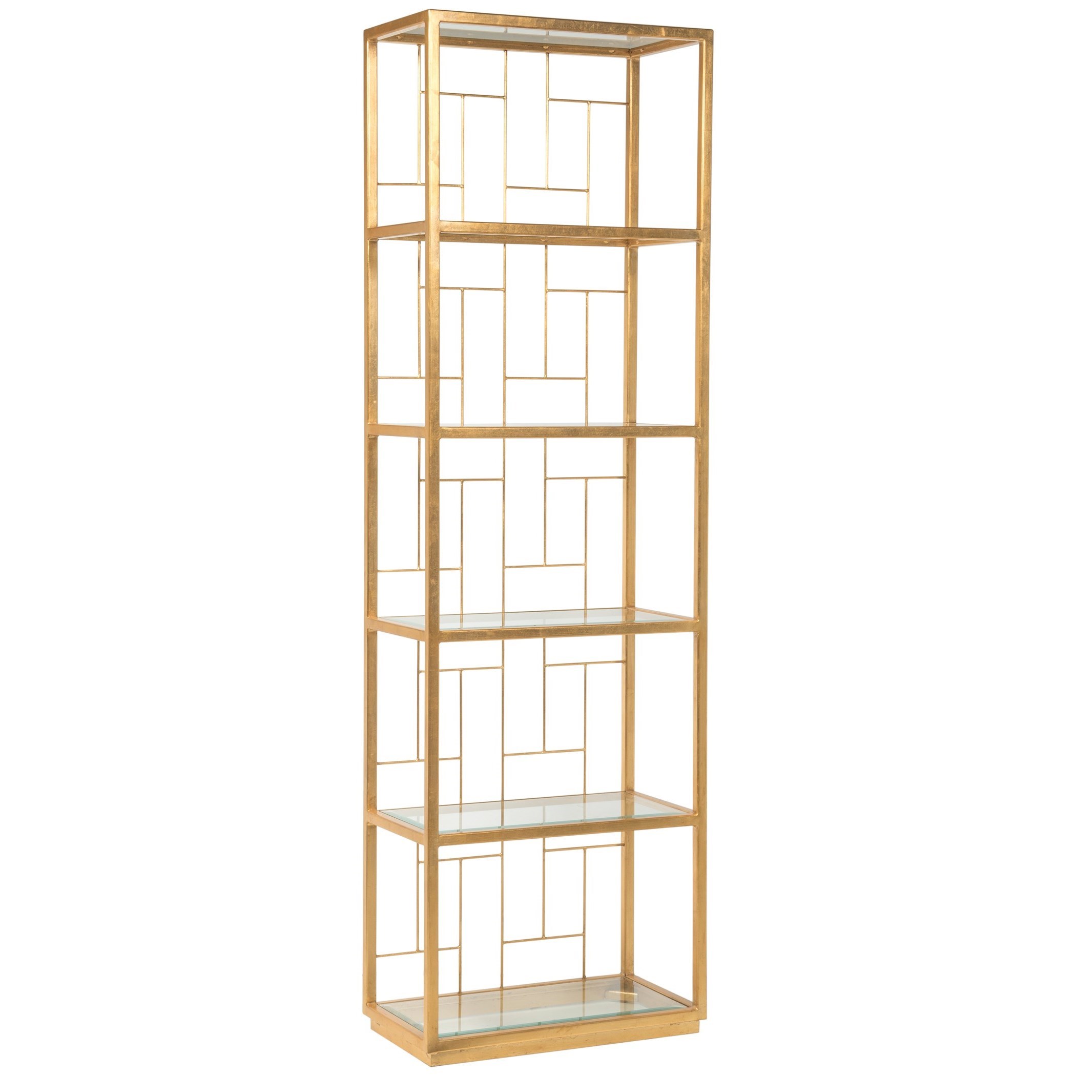 Artistica Metal Designs 56 9 48 Honeycomb Mid Geo Slim Etagere With Five Glass Shelves Baer S Furniture Open Bookcases