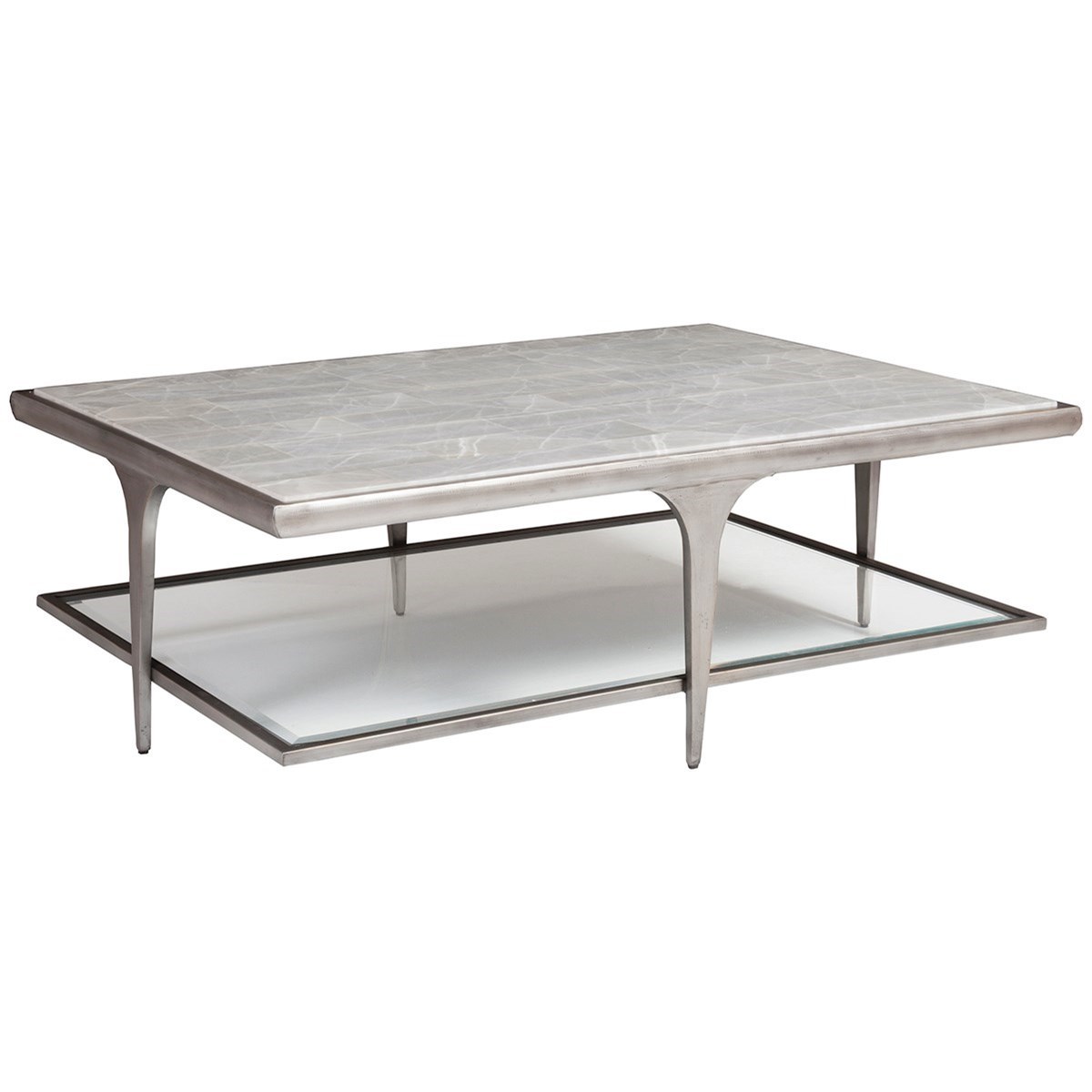 Artistica Zephyr Contemporary Metal Cocktail Table With Stone Top And 1 Glass Shelf Sprintz Furniture Cocktail Coffee Tables
