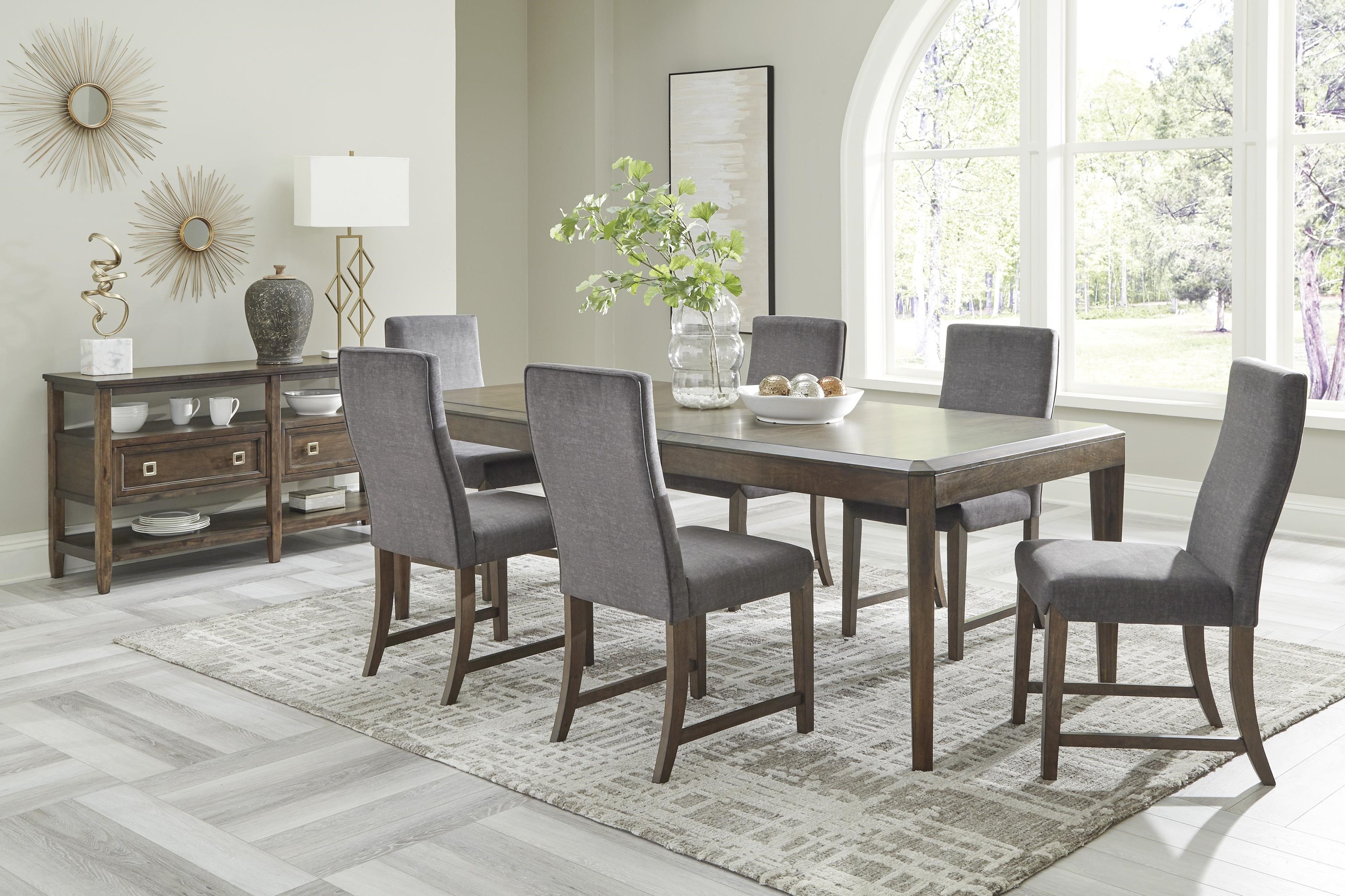 Ashley Furniture Raehurst 393371667 8 Piece Dining Room Extension Table 6 Upholstered Side Chairs And A Server Set Sam Levitz Furniture Casual Dining Room Groups