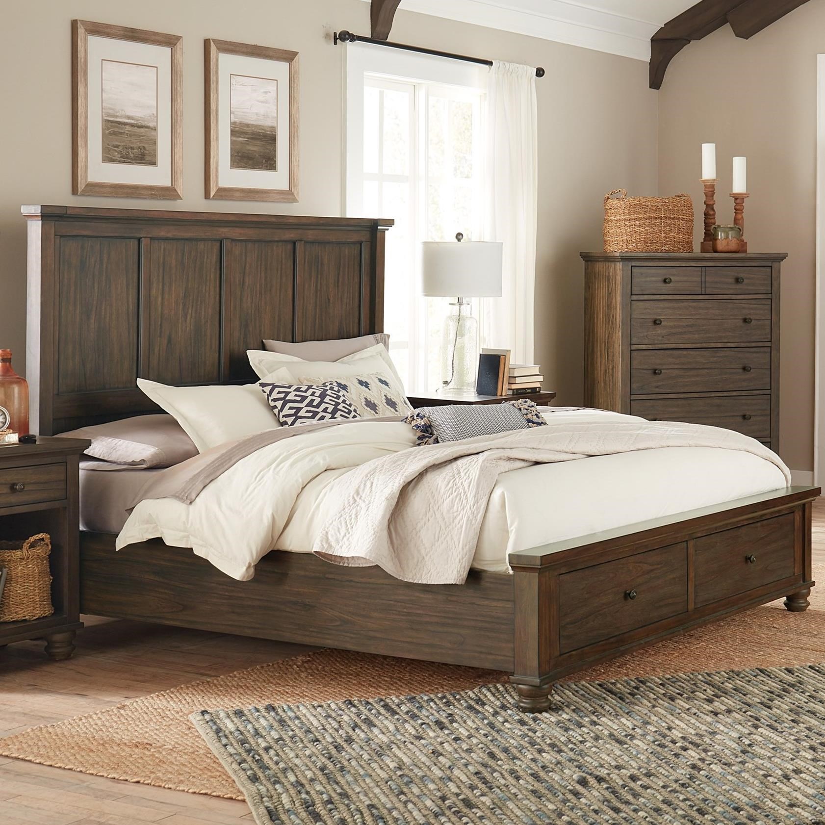 Aspenhome Hudson Valley Transitional Queen Panel Bed With Footboard Storage Stoney Creek Furniture Panel Beds