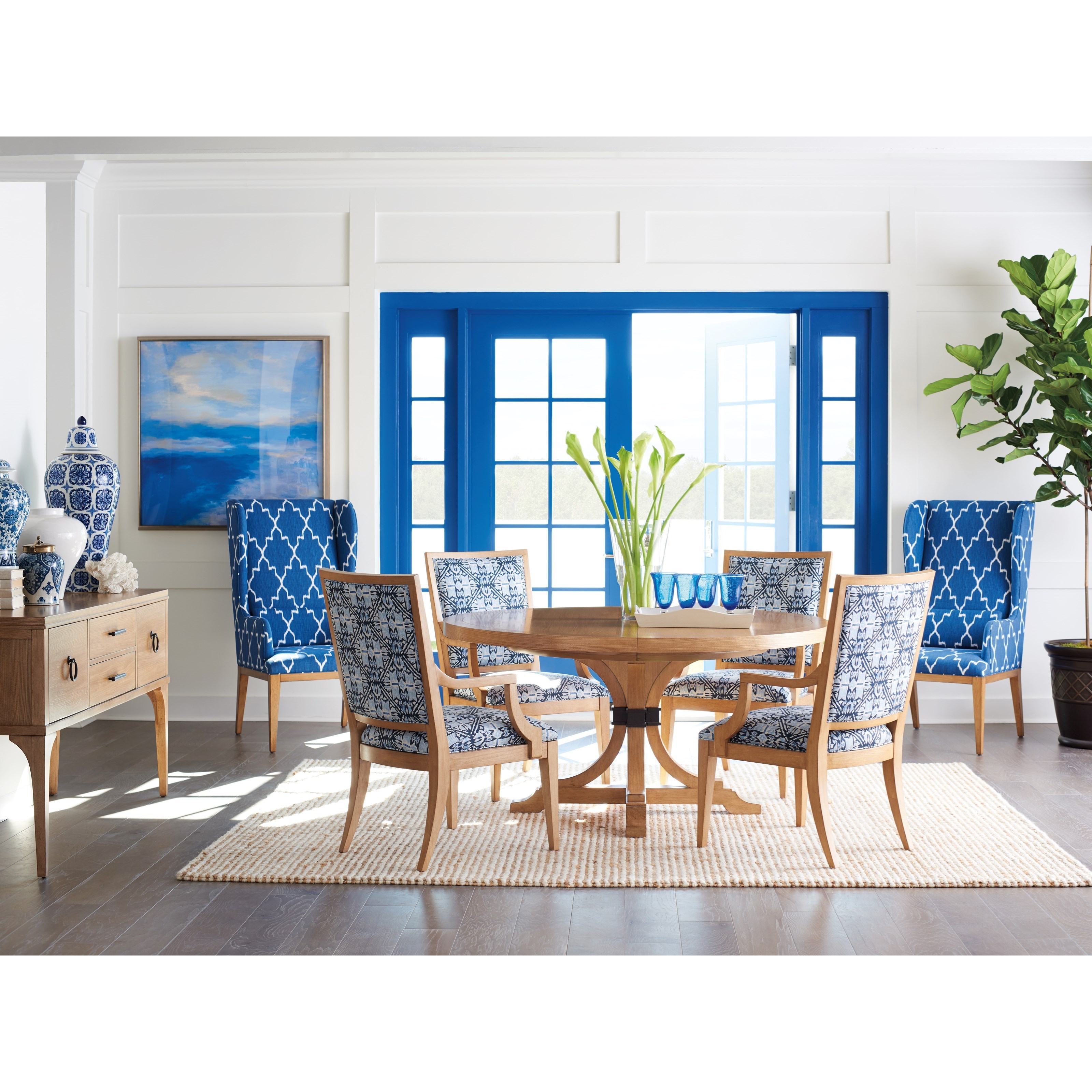 Barclay Butera Newport Five Piece Dining Set with Magnolia Round Table
