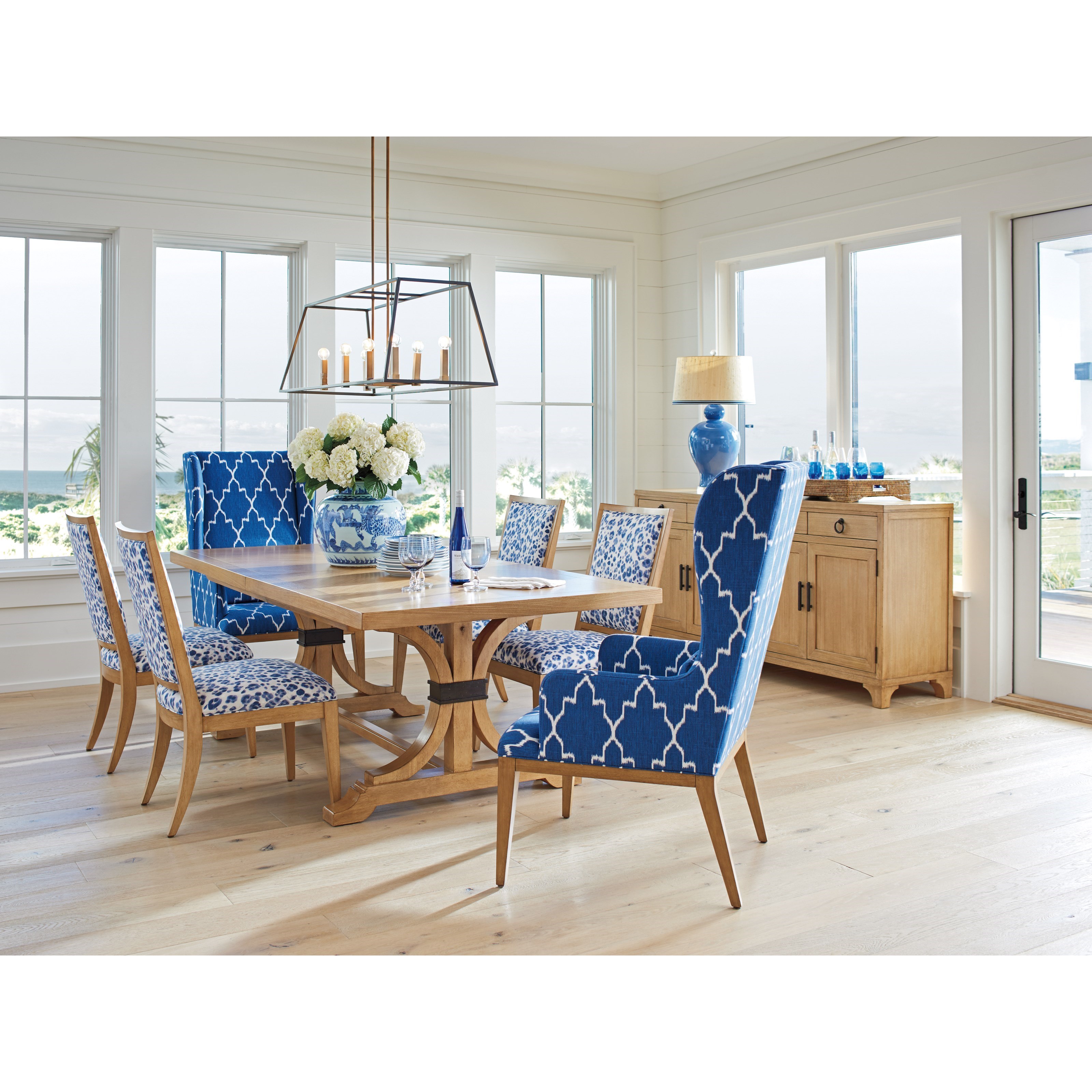 Barclay Butera Newport Seven Piece Dining Set with Oceanfront Table and