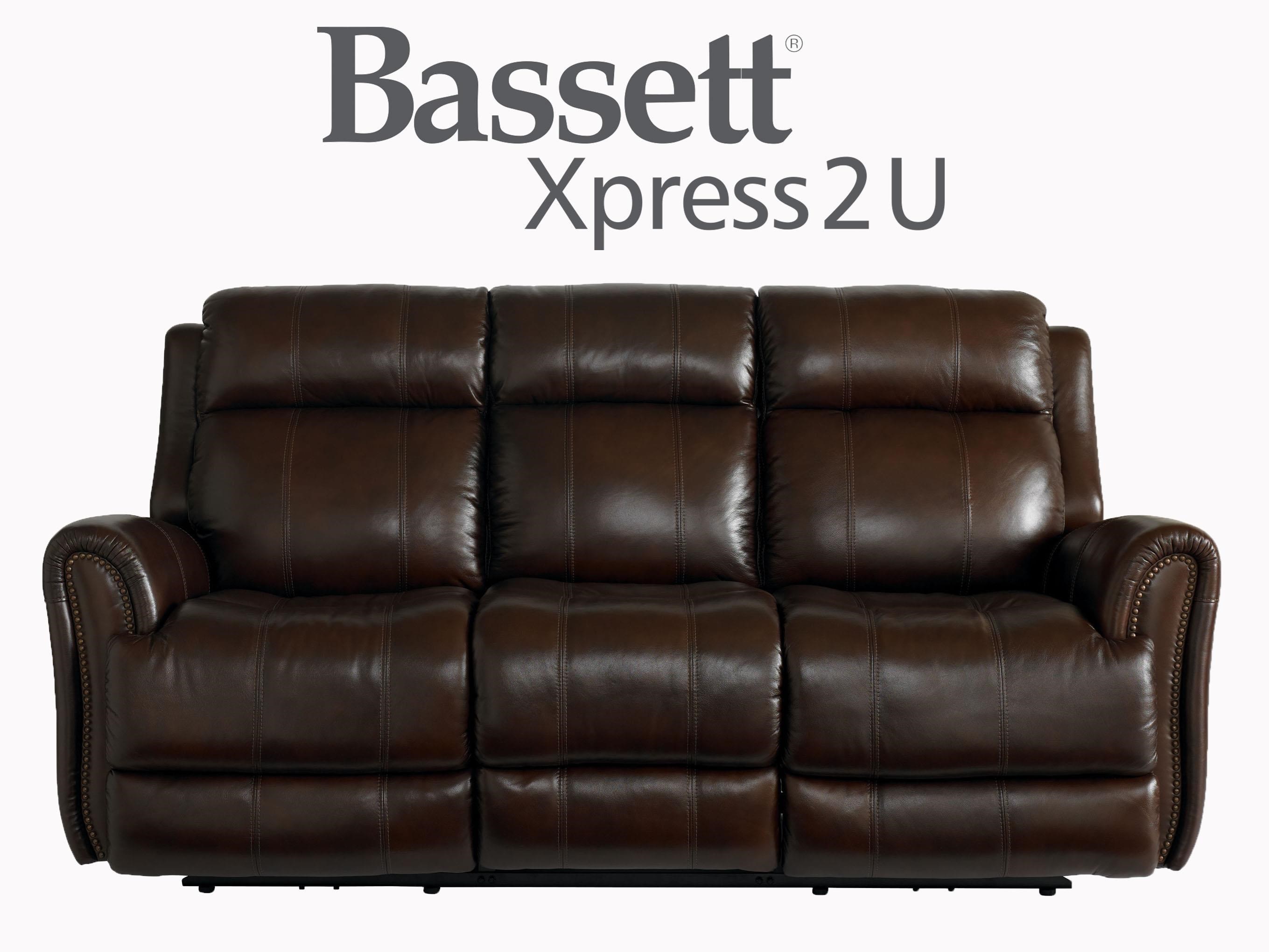 Bassett Marquee Leather Power Reclining Sofa with power Headrest