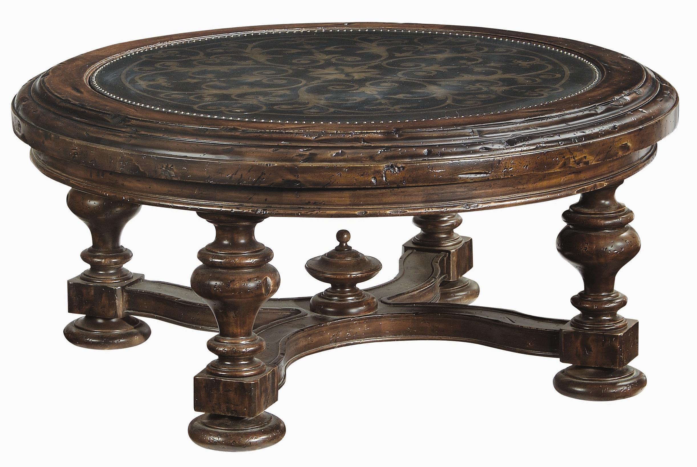 Bernhardt Marquis Round Cocktail Table With Brass Nail Border