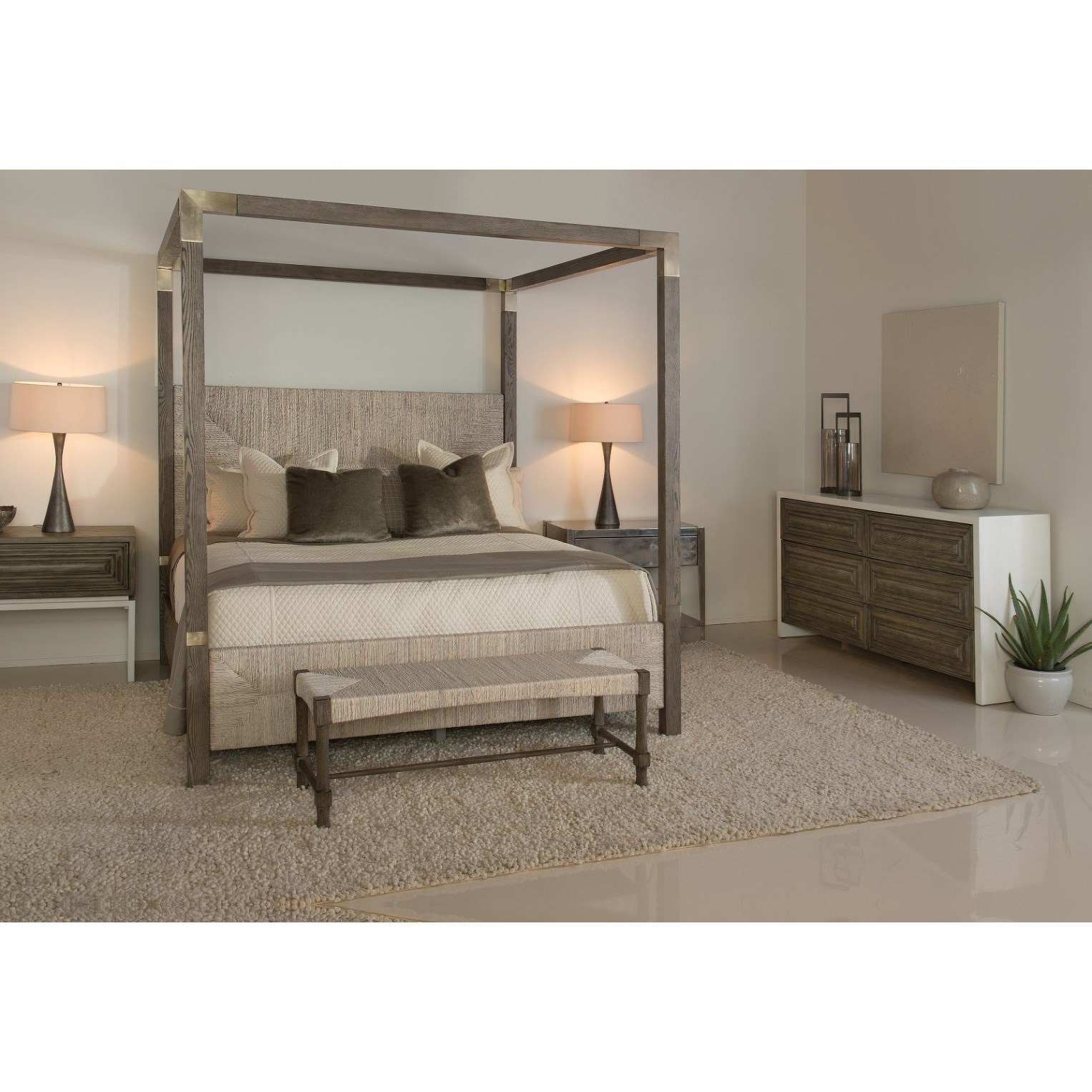 Bernhardt Palma California King Woven Abaca Canopy Bed Reeds