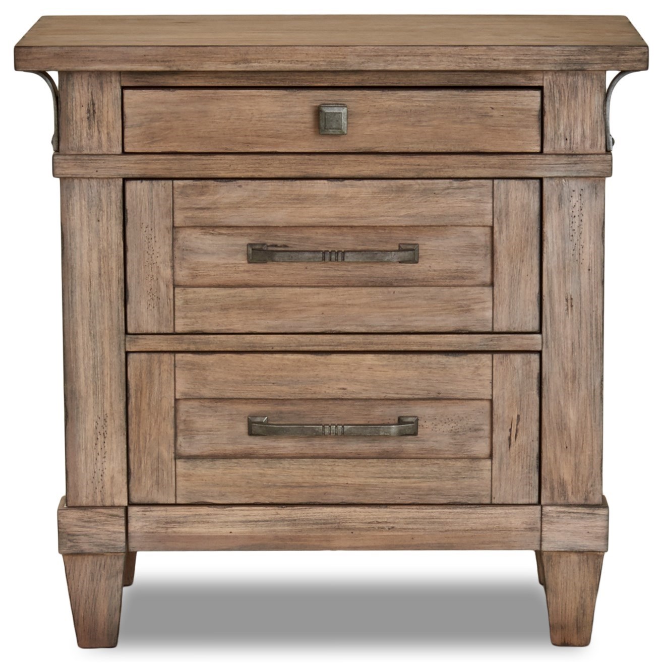 Carolina Preserves By Klaussner Reflections Relaxed Vintage 3 Drawer Night Stand With Metal Hardware Sprintz Furniture Nightstands