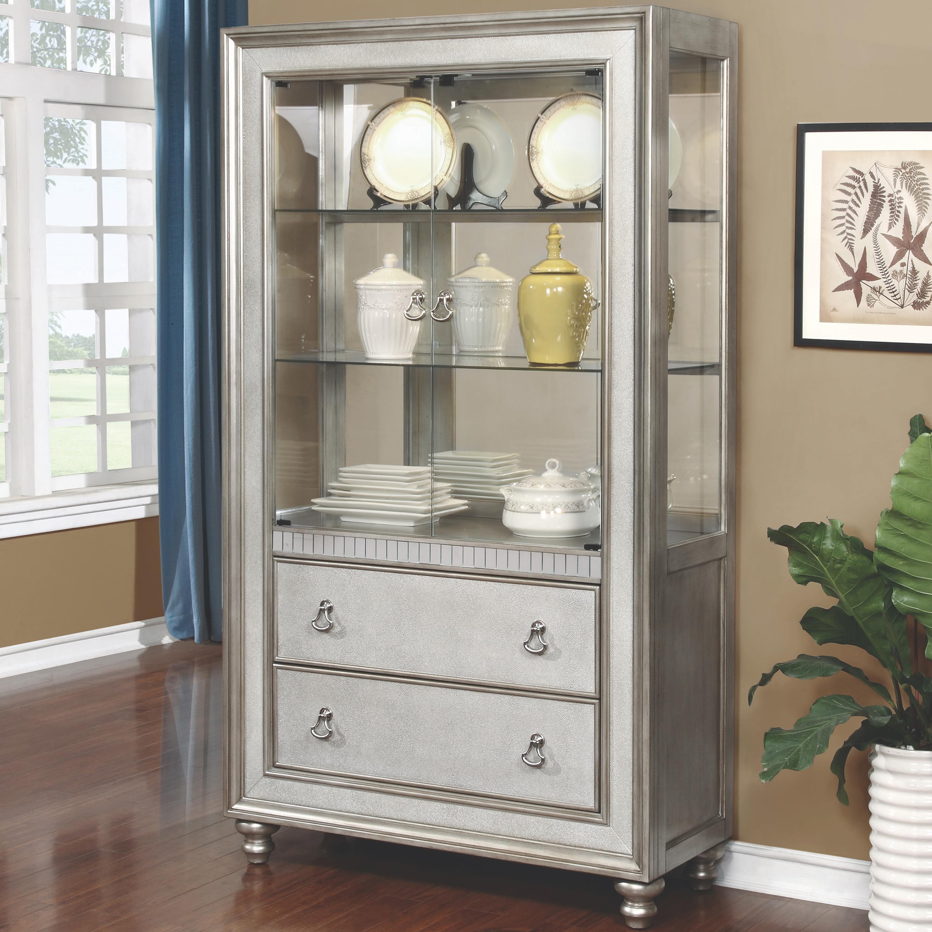 Coaster Bling 910185 Curio Cabinet With 3 Shelves And 2 Drawers Coaster Bling Curio Cabinet Item Number 910185