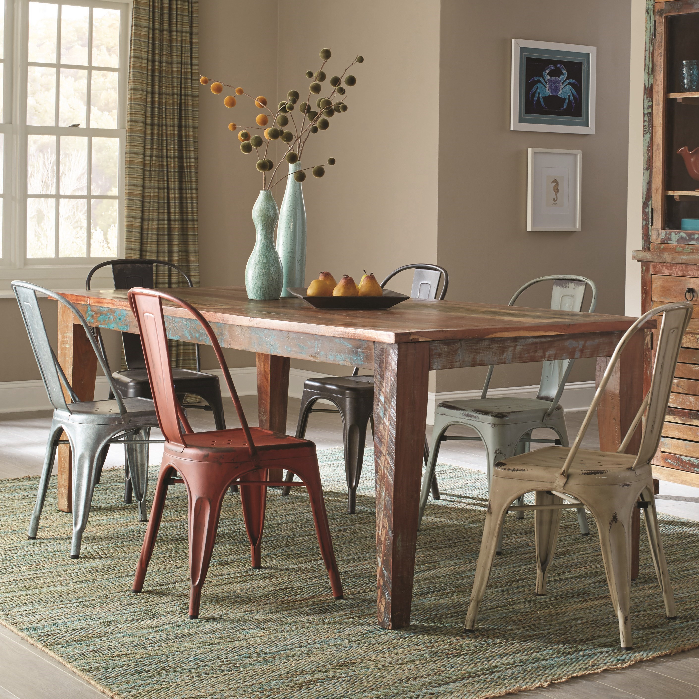 Coaster Keller Rustic 7 Piece Table Set with a Distressed Finish ... Coaster Keller Rustic 7 Piece Table Set with a Distressed Finish ...