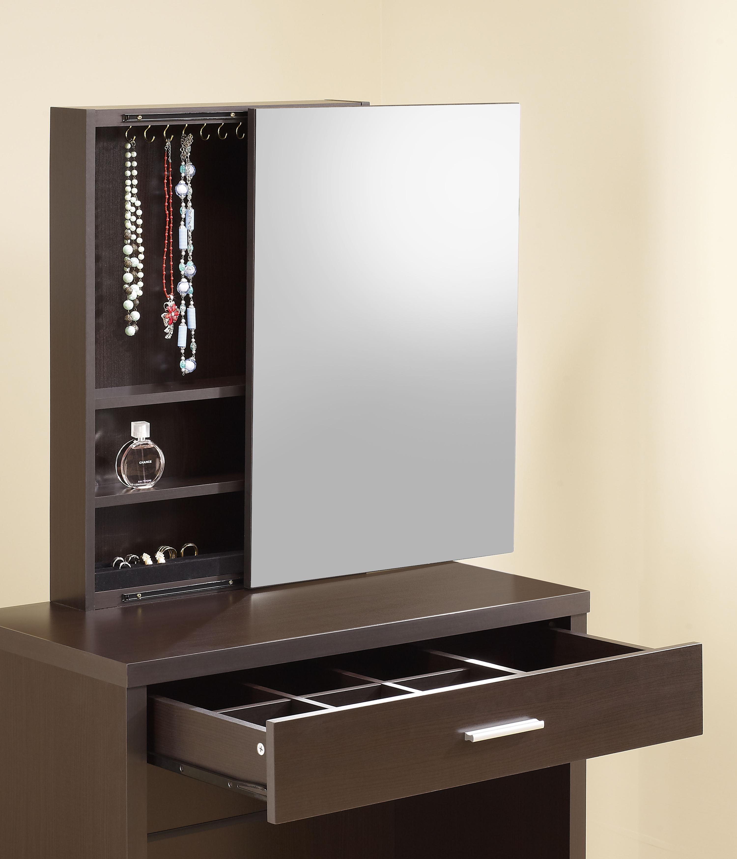 Coaster Vanities Glossy Cappuccino Vanity with Hidden Mirror Storage