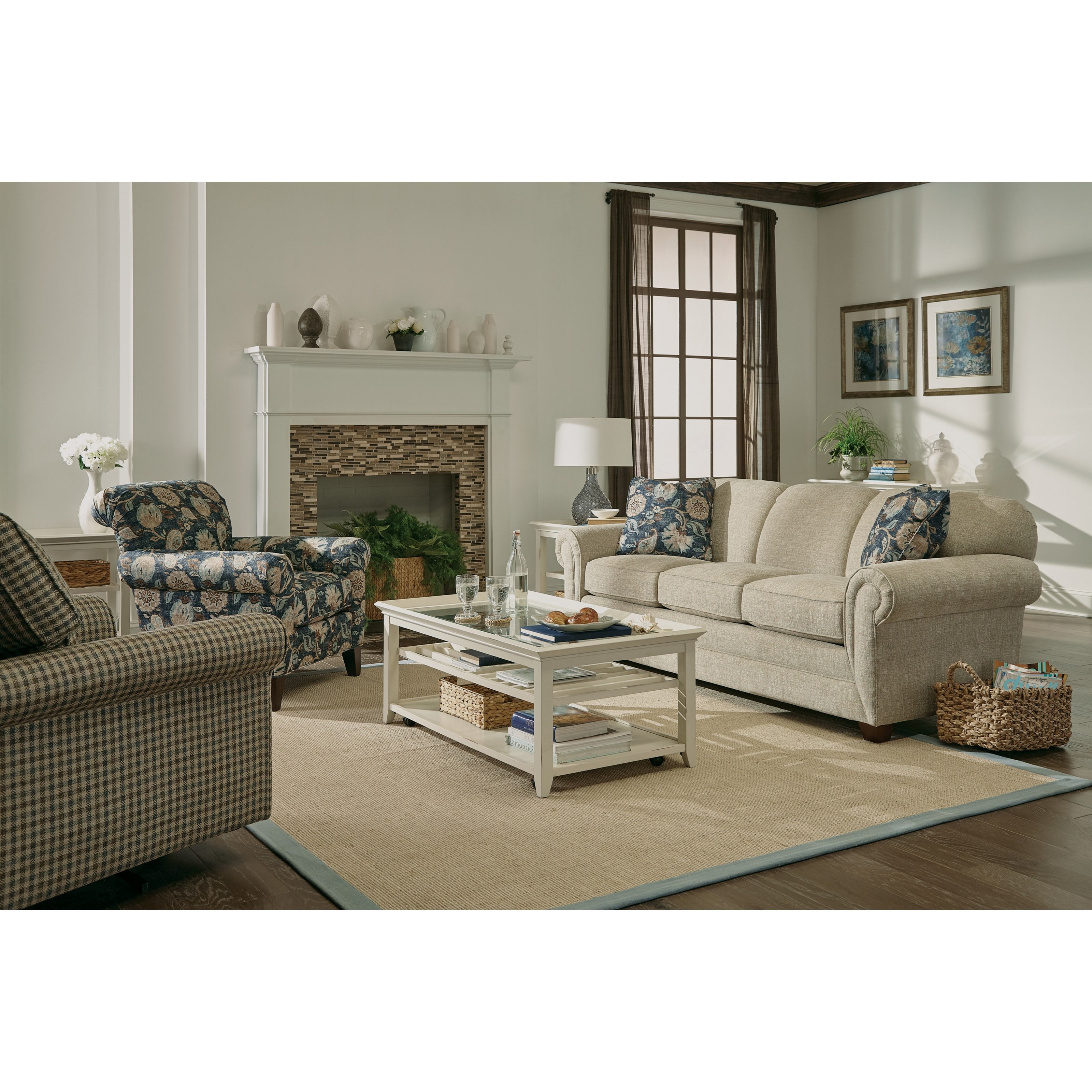 7705 Sofa with Rolled Arms and Exposed Wood Feet Morris Home Sofa