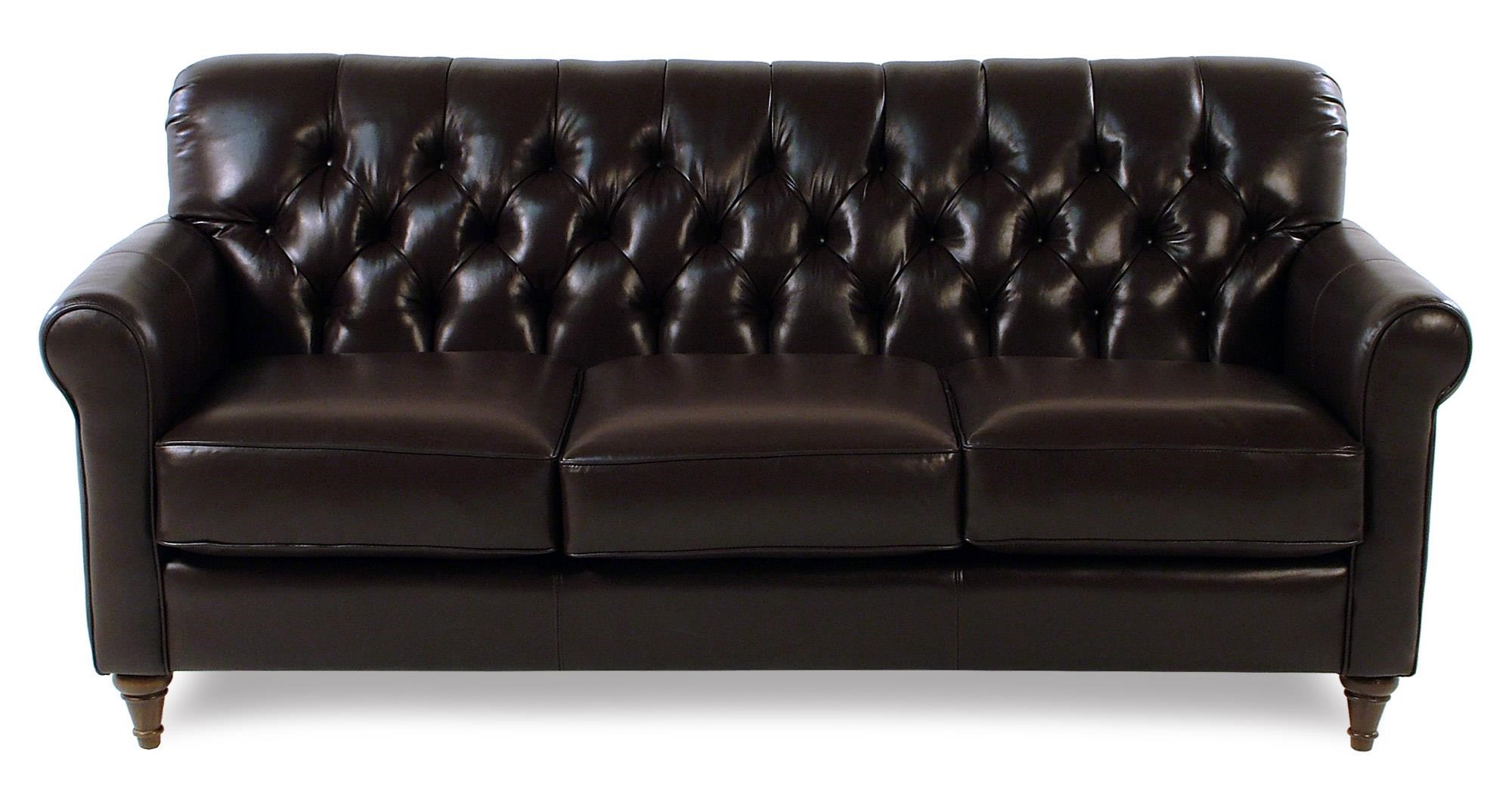 Maxwell Traditional Leather Sofa With Tufted Back And Turned Feet