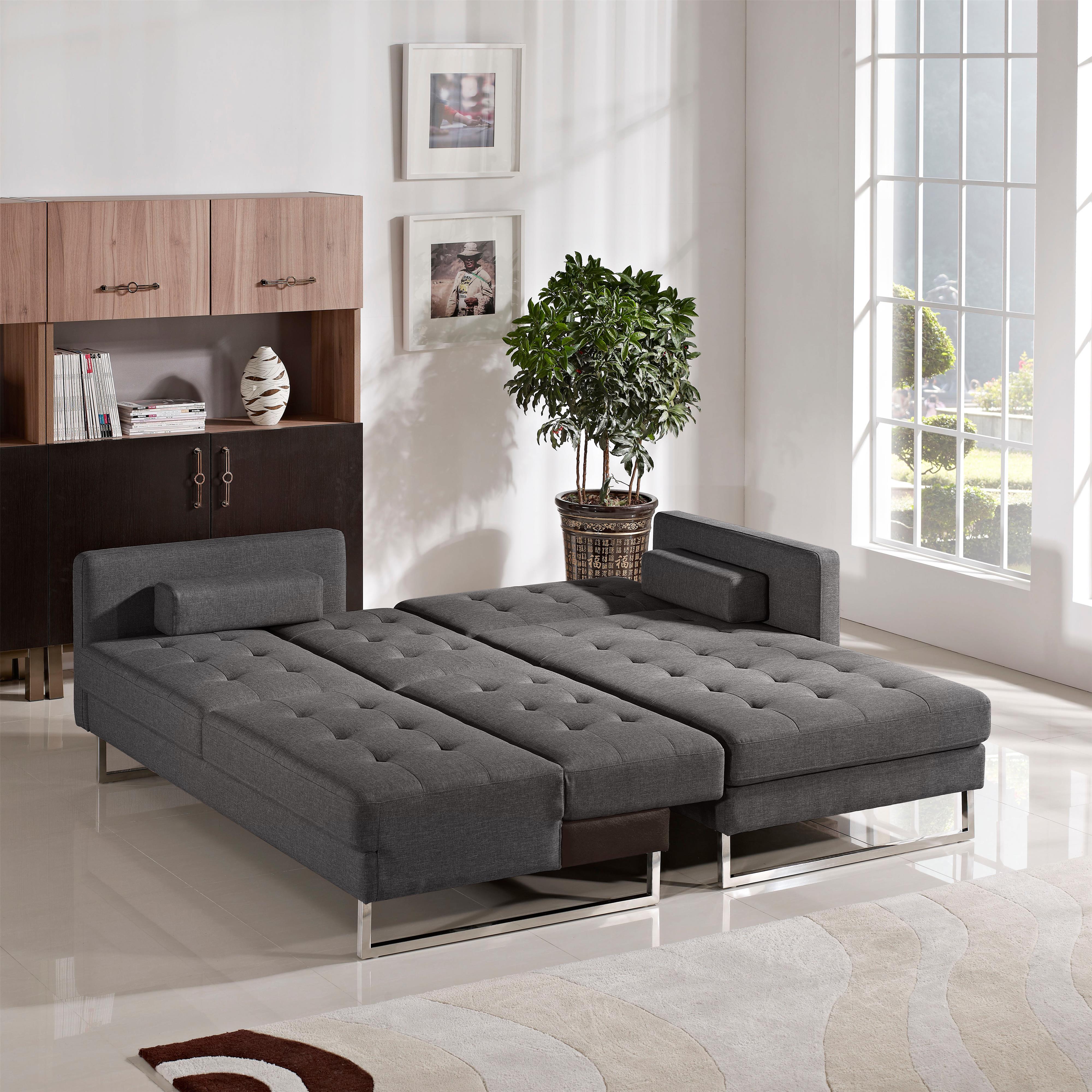 Diamond Sofa Opus OPUSRFSECTGR Convertible Tufted RF Chaise Sectional with Chrome Legs Del Sol