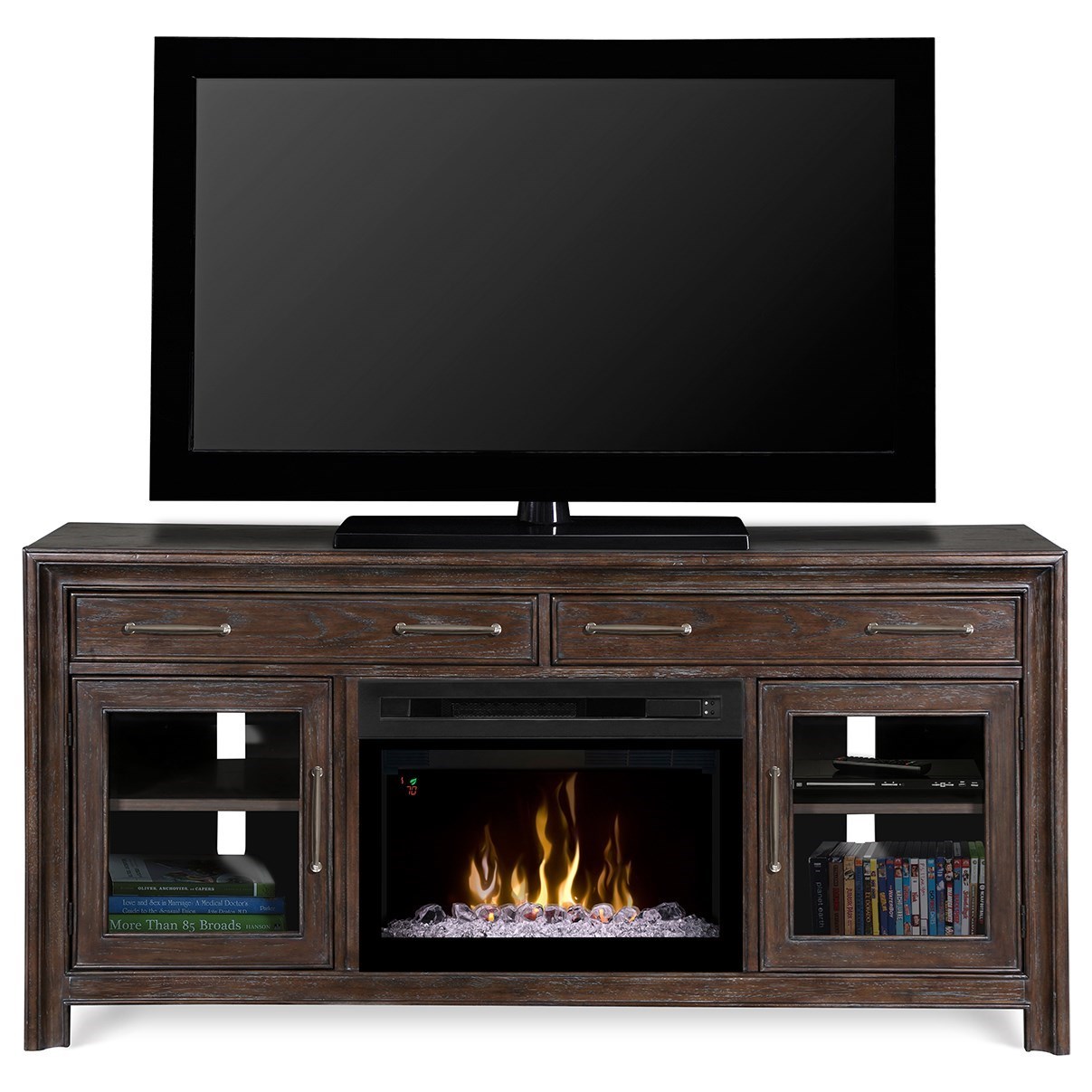 Dimplex Media Console Fireplaces DM25-1415WBN+PF2325HG Woolbrook Media  Console w/ Electric Fireplace | Nassau Furniture and Mattress | TV Stands