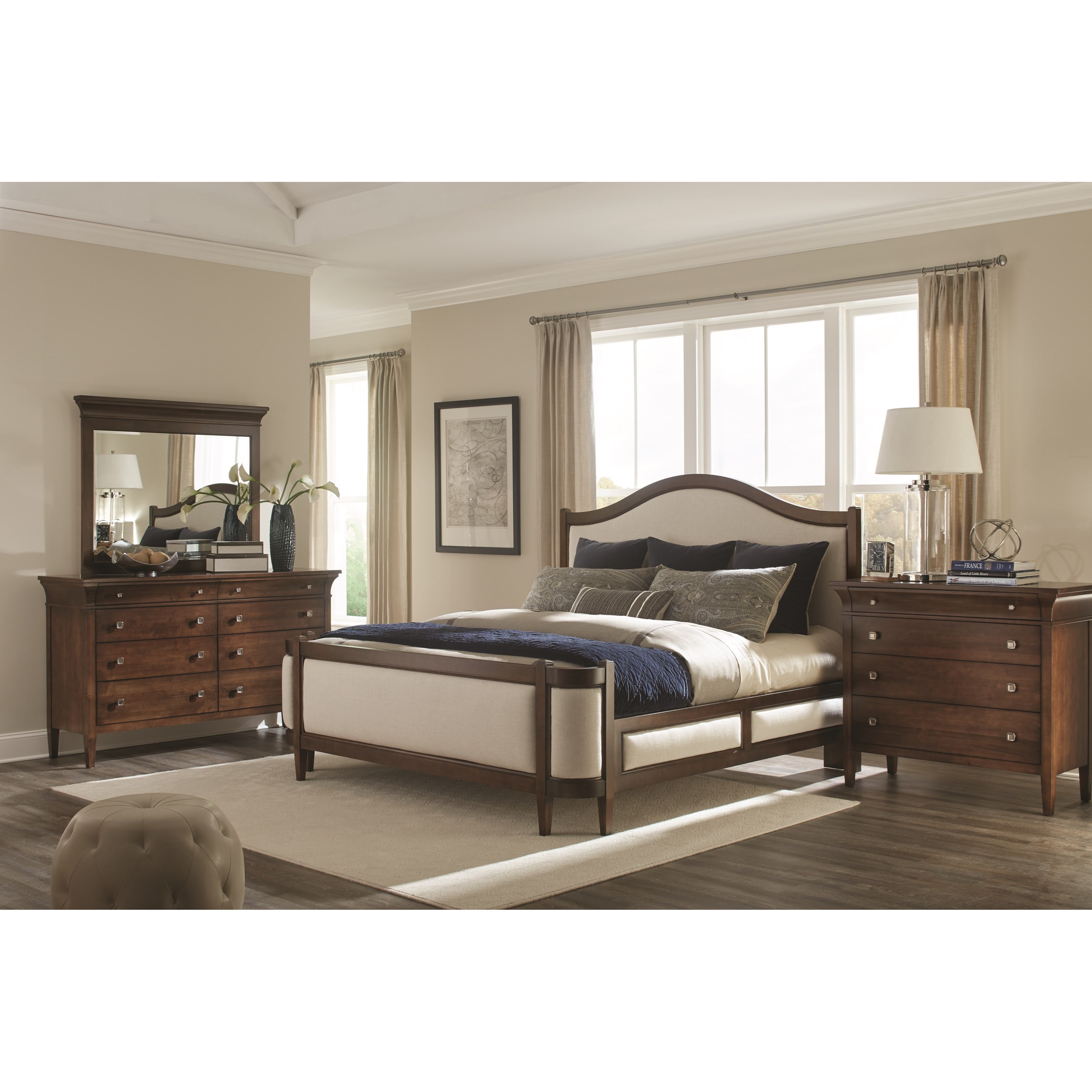 Durham Prominence King Grand Upholstered Bed with Curved Footboard