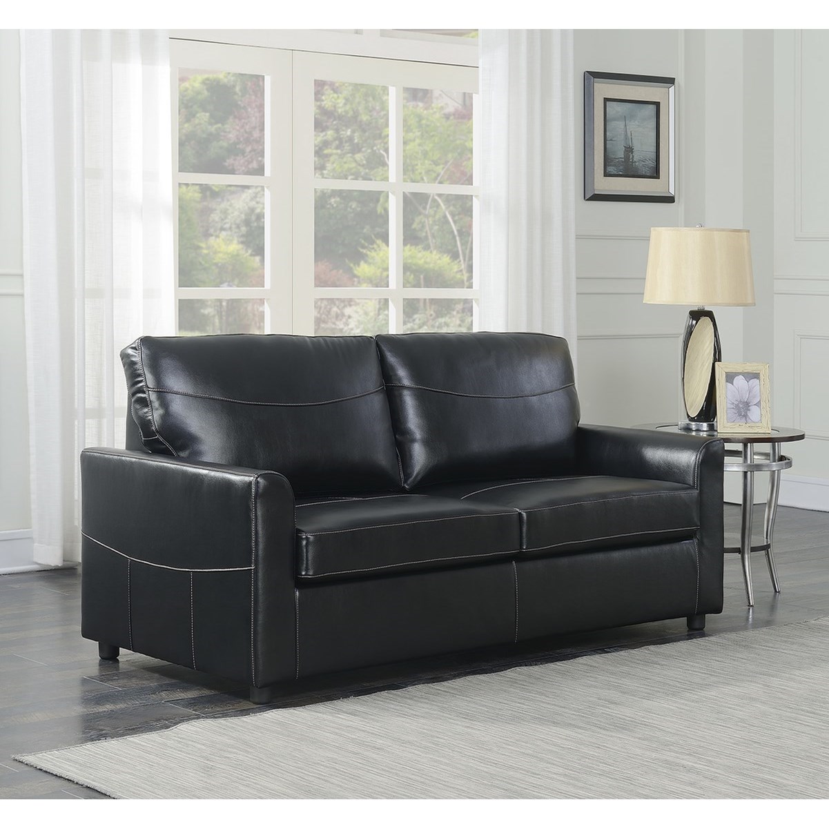 Slumber Faux Leather Full Sleeper Sofa w/ Gel Foam Mattress Sadler's