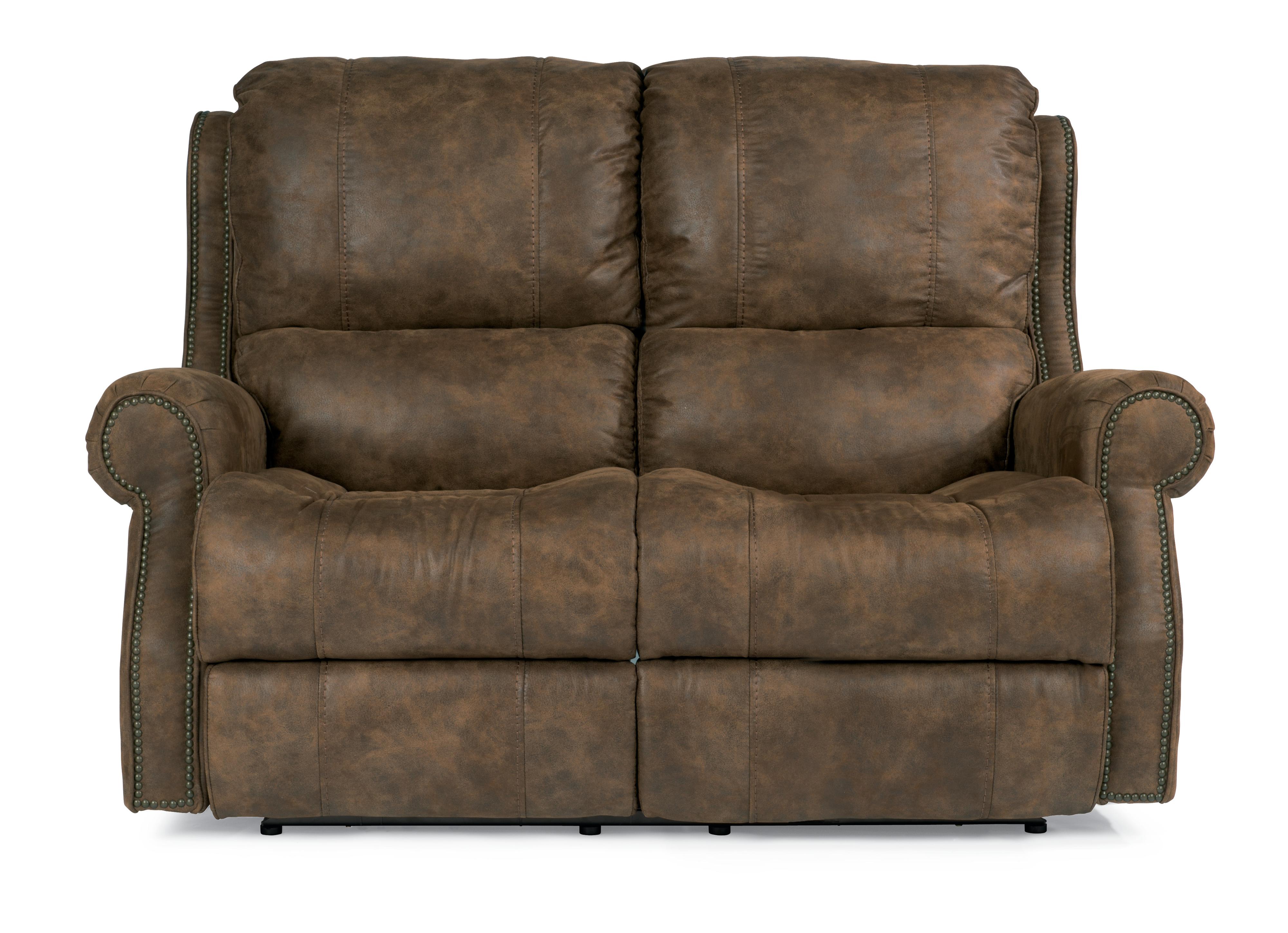 Flexsteel Laudes Miles Traditional Reclining Loveseat With Laudes Miles Traditional Reclining Loveseat With Rolled Arms And Nailheads By Flexsteel
