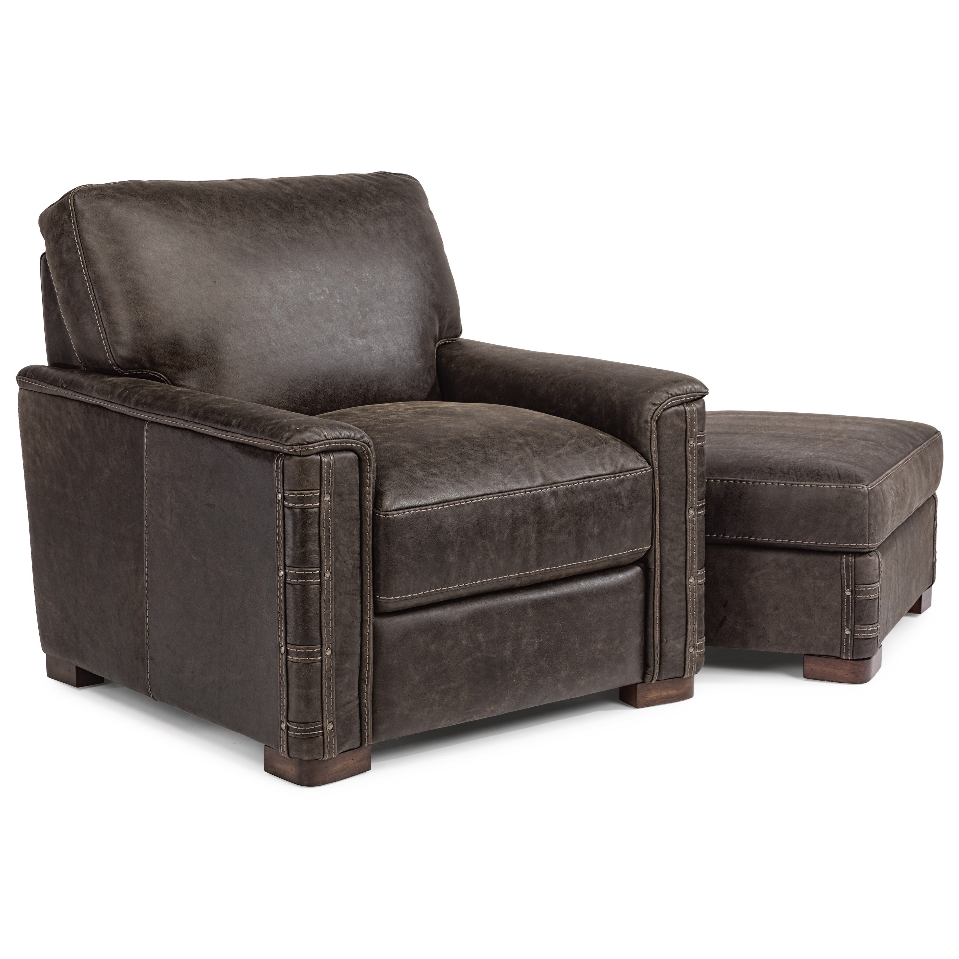 Flexsteel Latitudes Lomax Rustic Leather Chair and Ottoman Set
