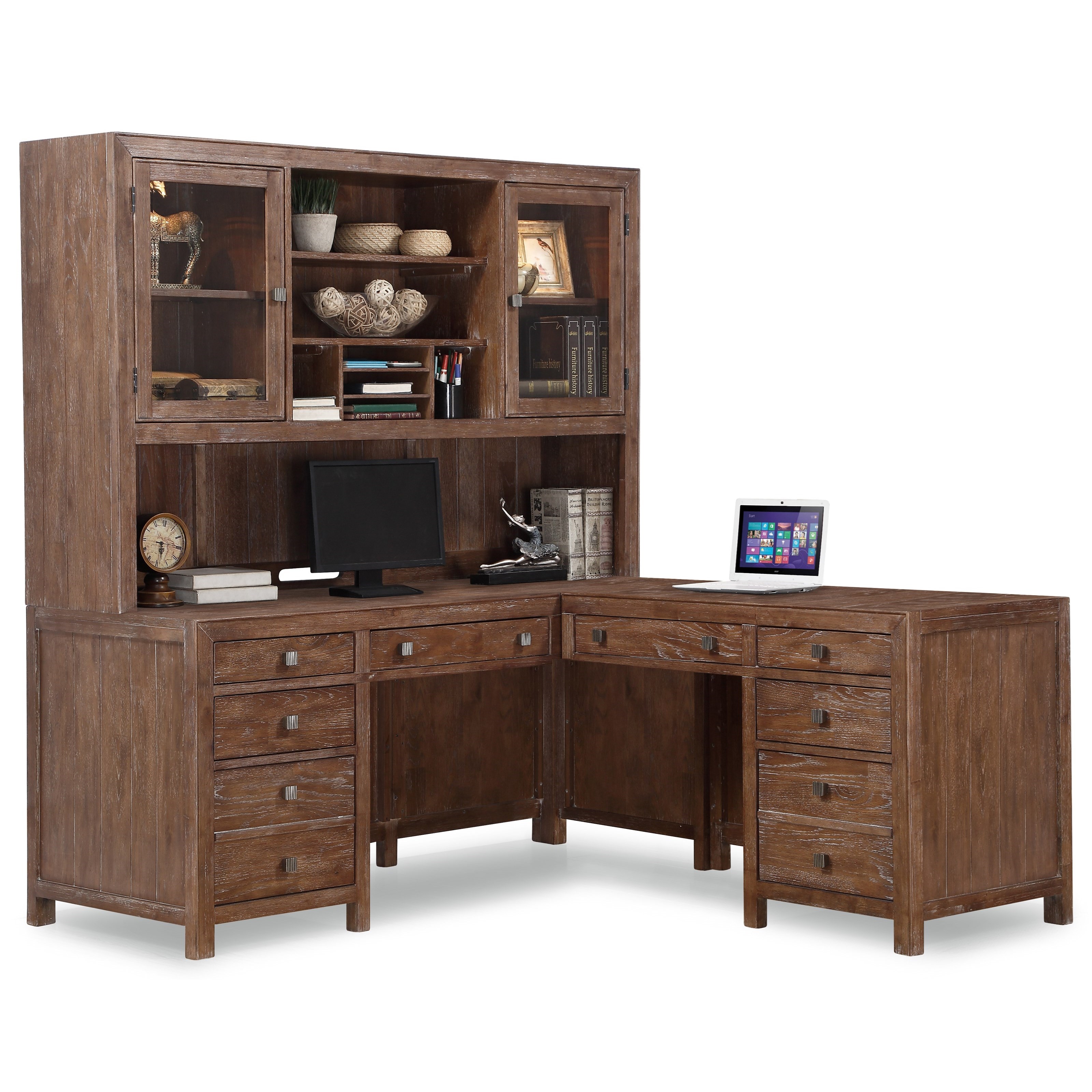 Flexsteel Wynwood Collection Hampton Home Office Group Rustic LShaped Desk and Hutch with