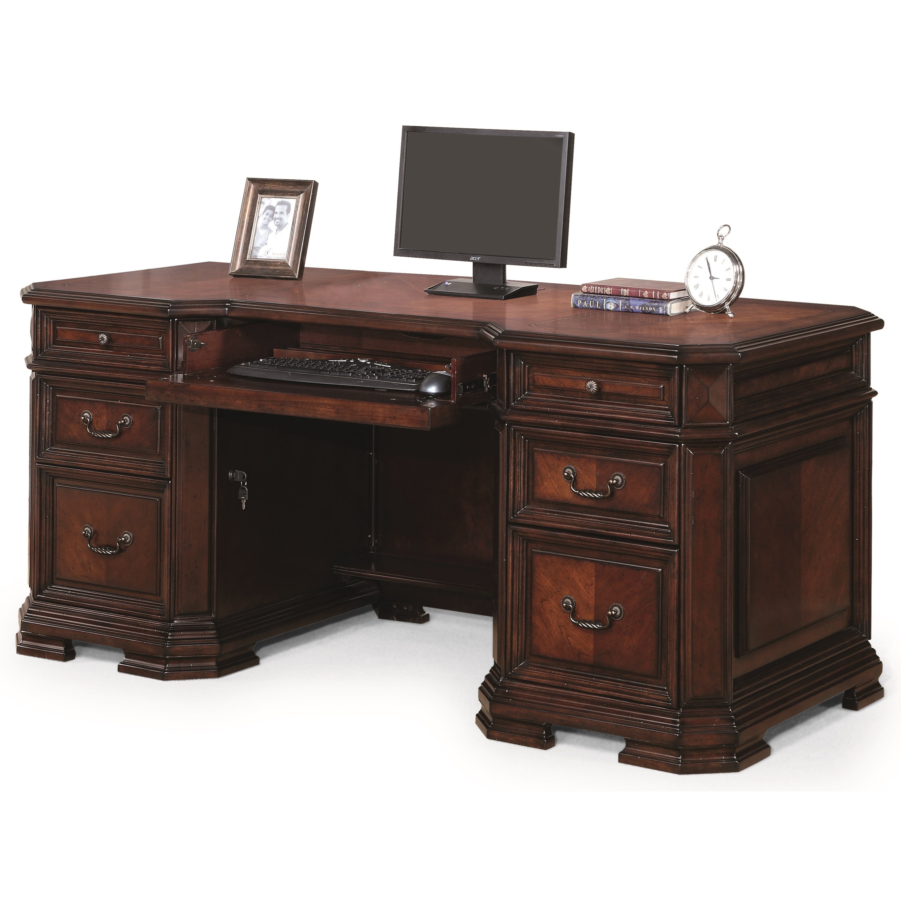 Flexsteel Wynwood Collection Westchester Traditional Executive Desk with Drop Front Keyboard