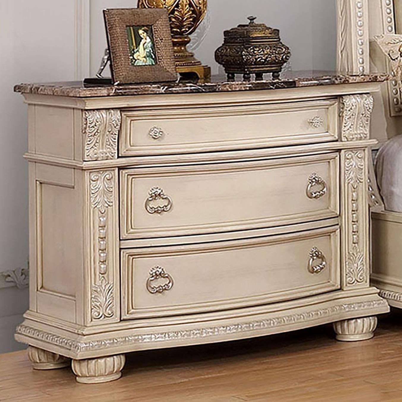 Furniture Of America Ammanford Glam Metallic 3 Drawer Nightstand With Marble Top Value City Furniture Nightstands