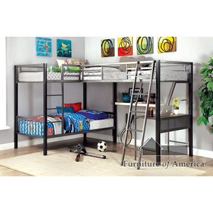 Furniture of America Ballarat L-Shaped Triple Twin Bunk Bed w/ Desk