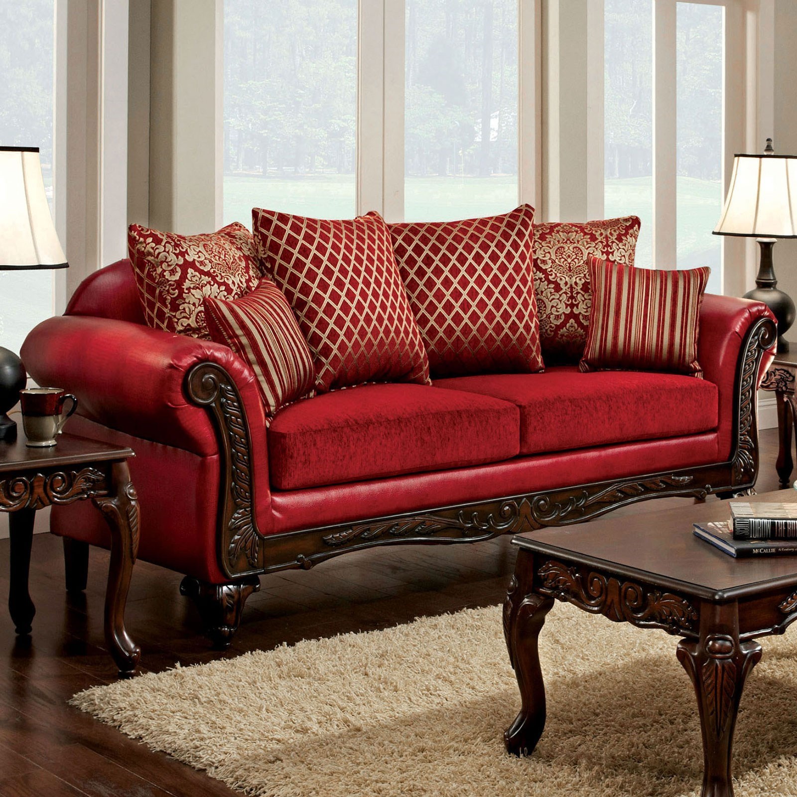 Marcus Traditional Sofa With Intricate Wood Trim Household Sofa With Intricate Wood Trim