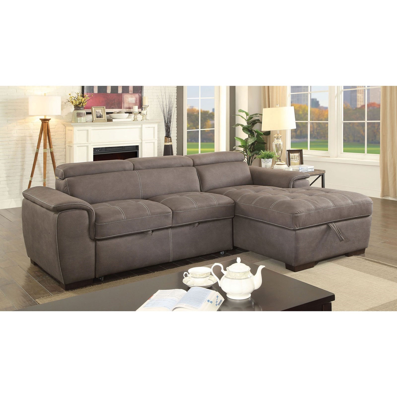 Patty Sofa Sectional With Pull Out Sleeper And Storage By Furniture Of America At Rooms For Less