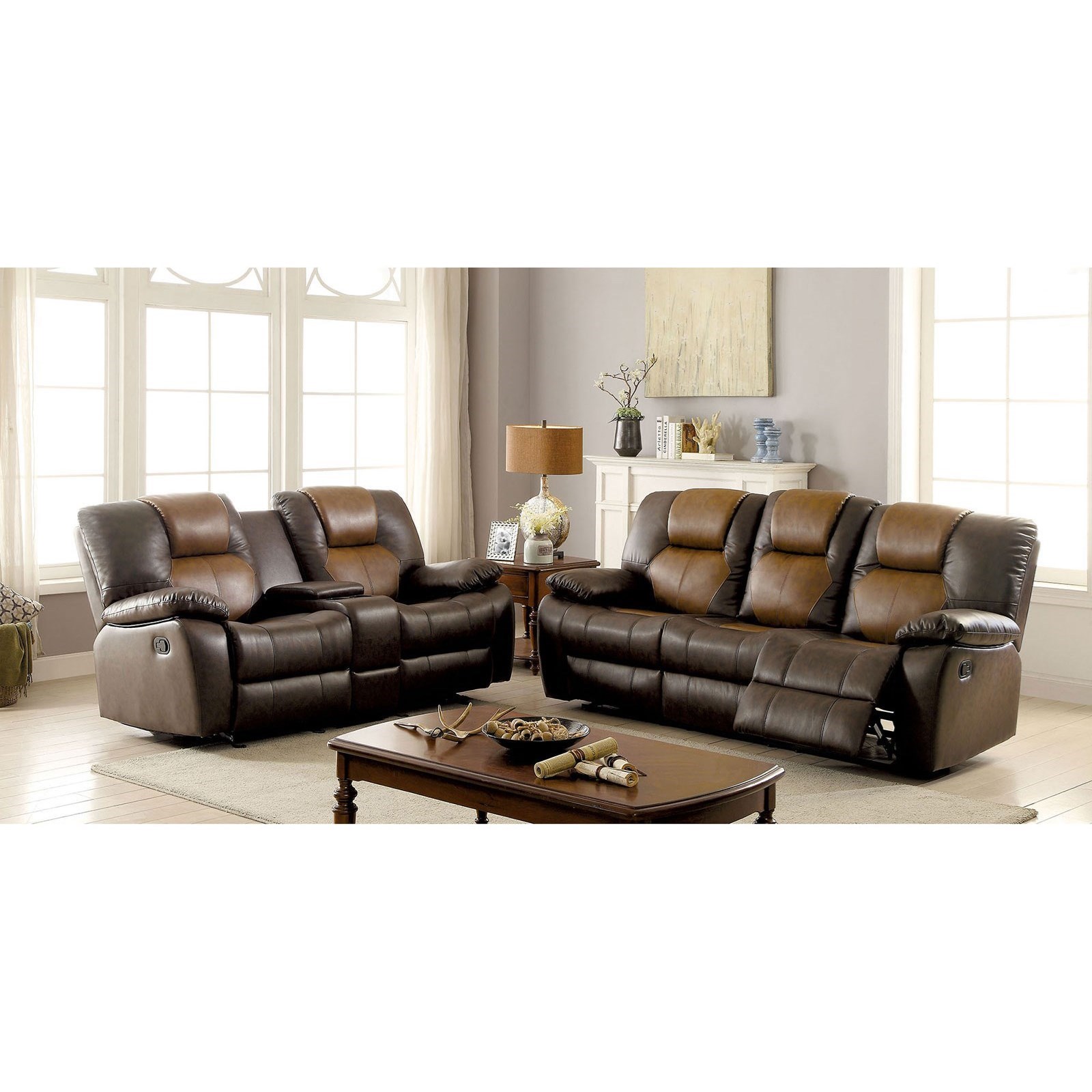 Pollux 3 Piece Reclining Sofa Loveseat Chair Set By Furniture Of America At Rooms For Less