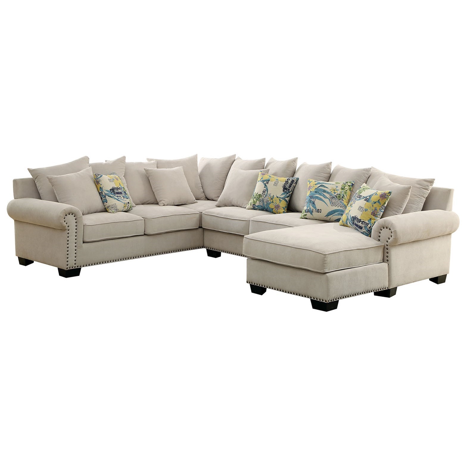 Skyler 3 Piece Sectional Sofa With Tered Back Pillows And Nailhead Trim By Furniture Of America At Dream Home Interiors