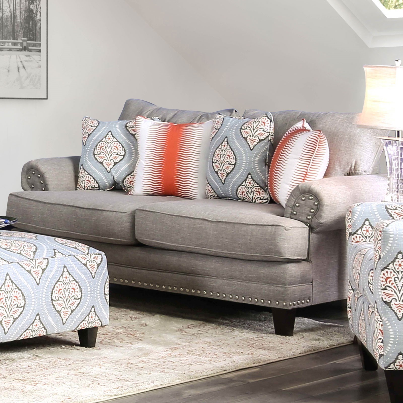Furniture Of America Tallulah Transitional Love Seat With Nailhead