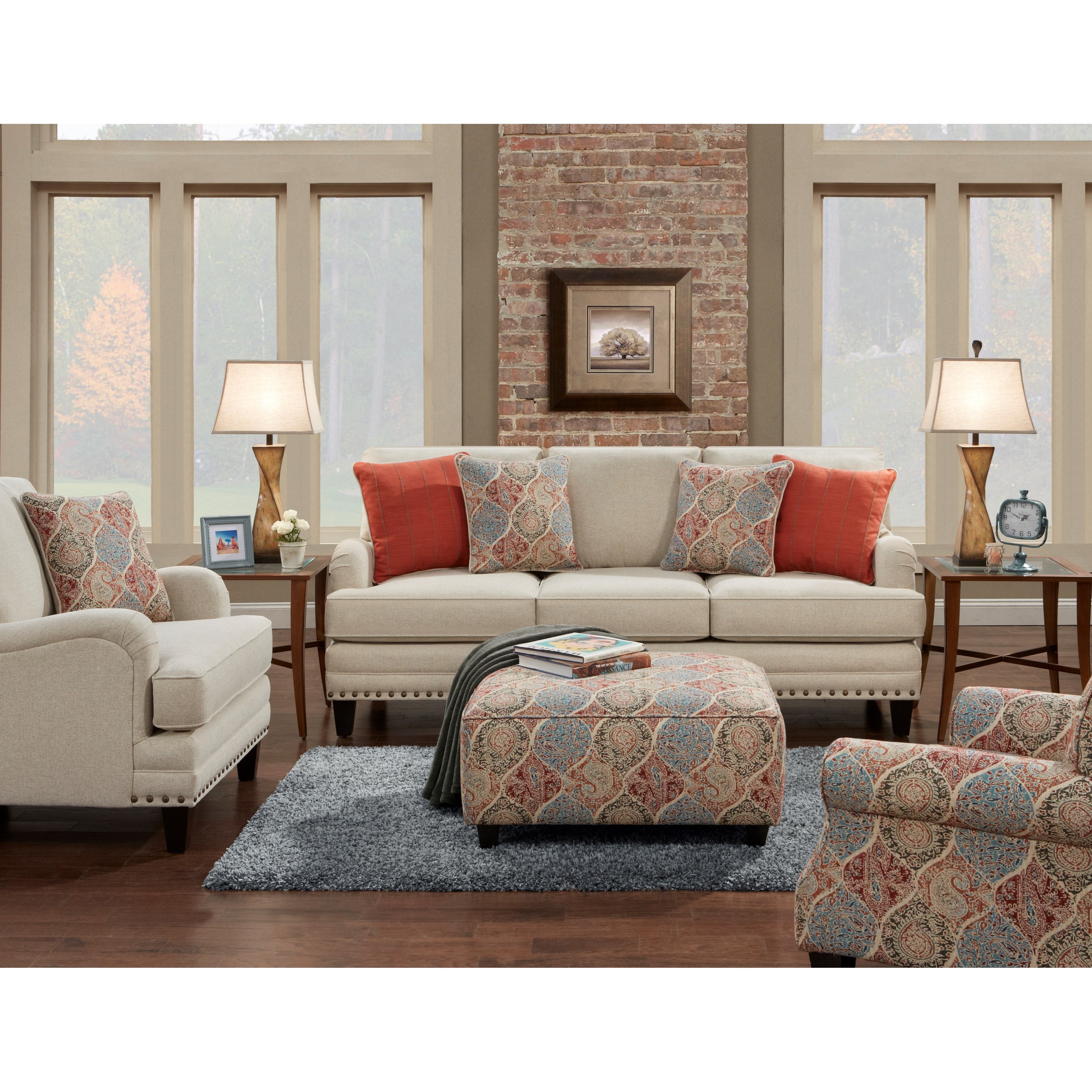 Fusion Furniture 109 Contemporary Square Ottoman with Tapered Wood Legs