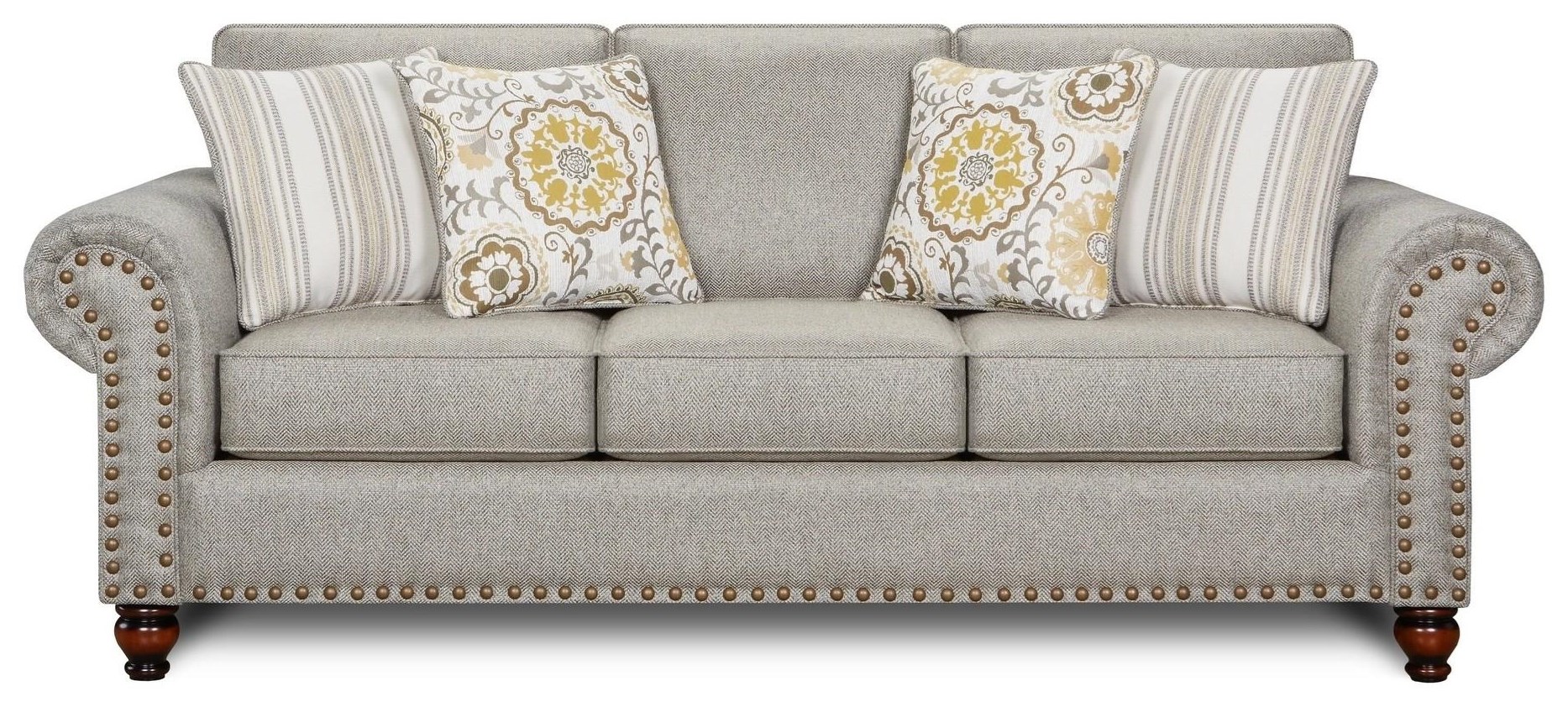 Turino Sisal Romero Sterling Transitional Sofa With Nailhead Trim By Fusion Furniture At Great American Home