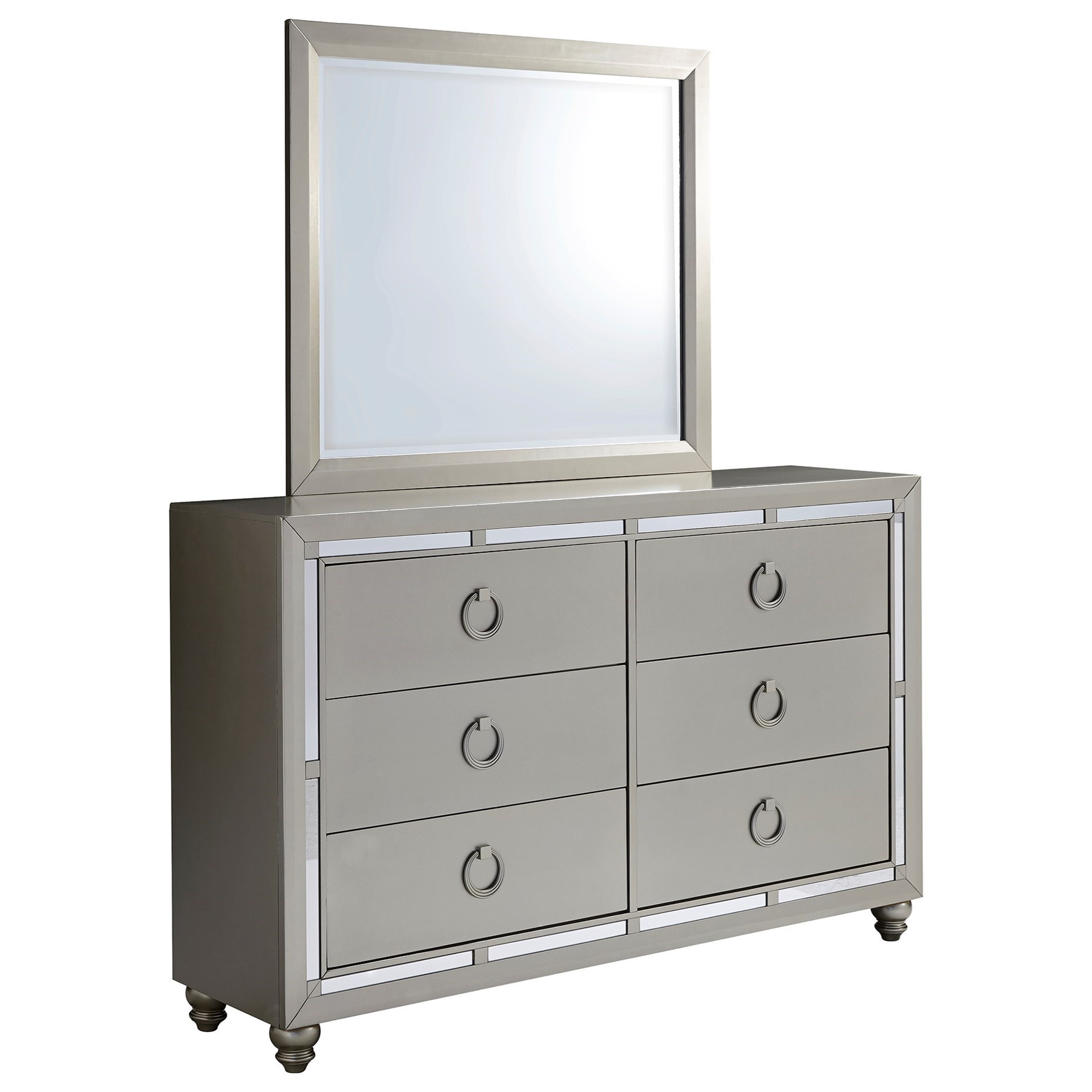 Global Furniture Riley Glam 6 Drawer Dresser And Mirror Combo With 6 Drawer Dresser And Mirror Combo
